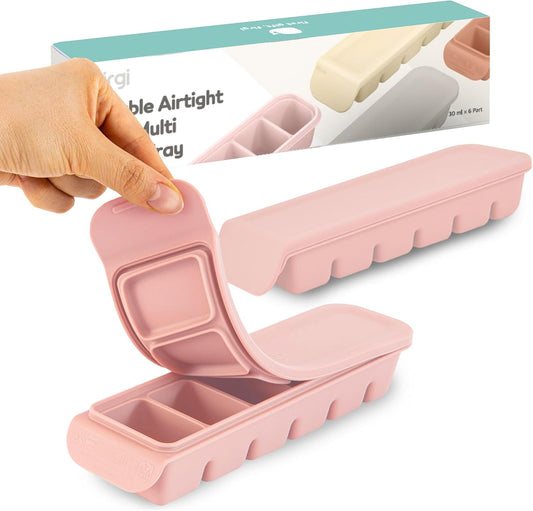 Silicone Freezer Trays with Lid, 1oz 6 Section - Leak Proof Silicone Freezer molds for Homemade Baby Food Breastmilk, Purees, Vegetables, Baby Food Jars Ice Tray with Lid BPA Free Pastel Pink