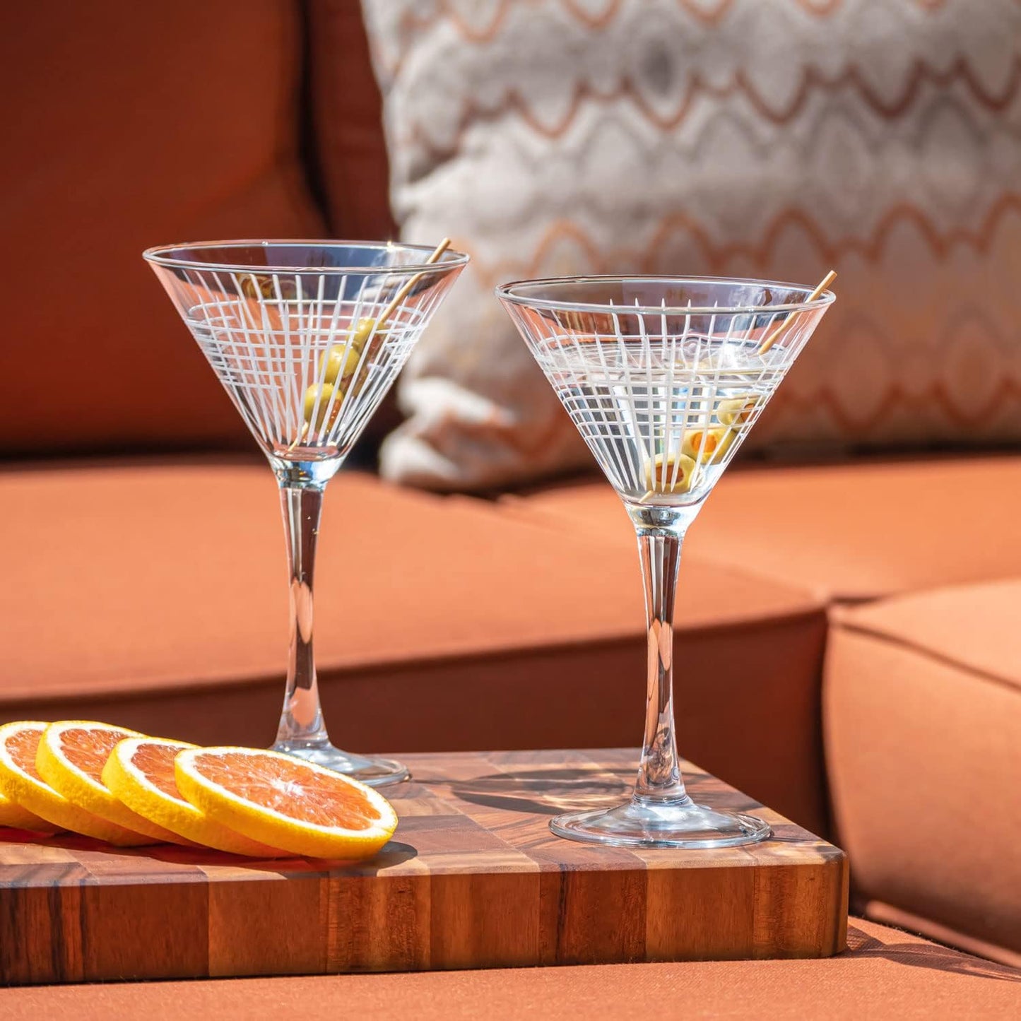 Rolf Glass Matchstick Martini Glass - Set of 4 Stemmed 10 Ounce Martini Glasses - Lead-Free Glass - Diamond-Wheel Engraved Cocktail Glasses - US Made