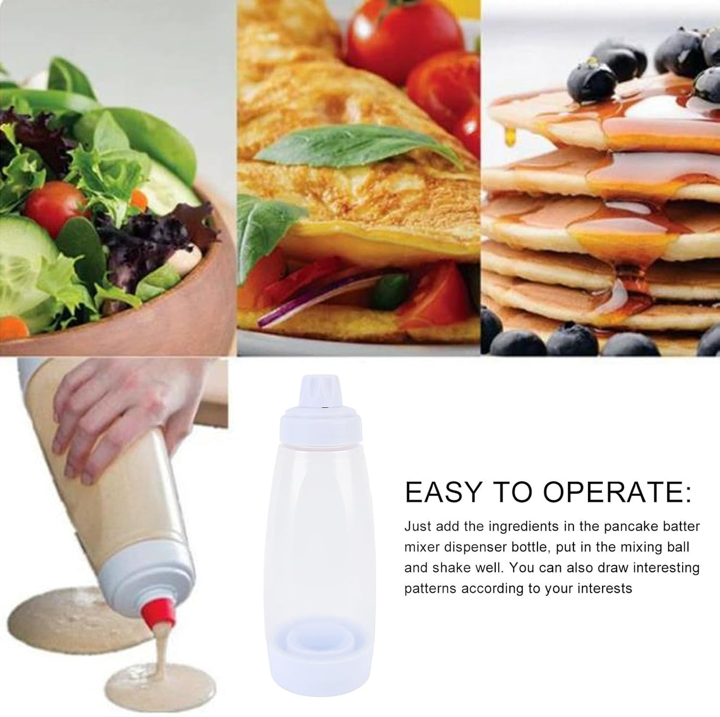 Pssopp Batter Dispenser and Mixer, Shaker Bottle Batter Mixer Pancake Batter Dispenser Mixer Pancake Bottle for Cupcakes Crepes Pancake Mix Muffins