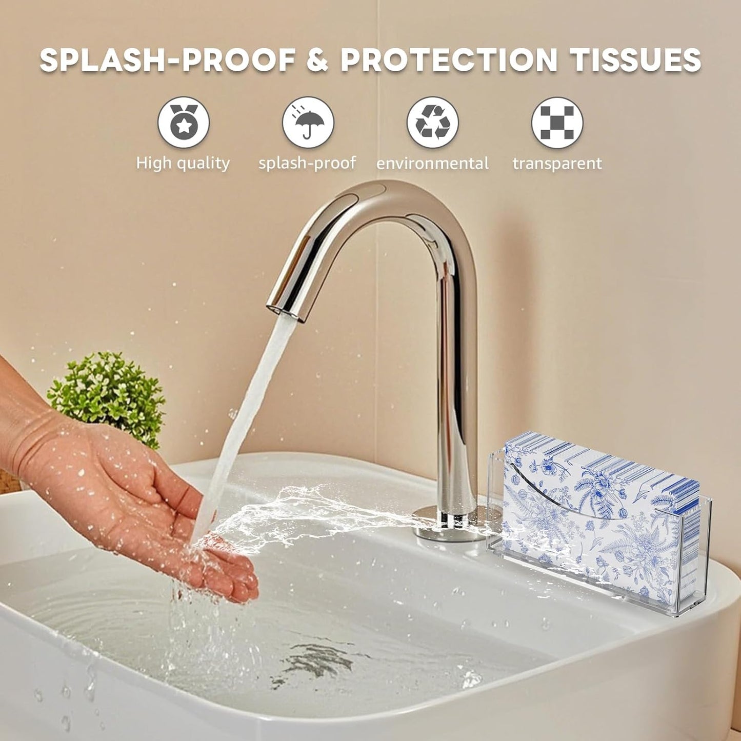 Acrylic Napkin Holder 2 PCS, Guest Towel Holder, Clear Waterproof Vertical Napkins Holder for Dining Table, Disposable Hand Towels Tray for Bathroom, Hotel, Kitchen