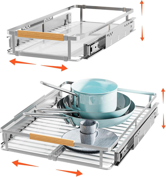 2Pack Expandable Pull Out Cabinet Organizer, Slide Out Drawers for Kitchen Cabinets, Heavy Duty Drawer Slides for Home Kitchen Pantry Cupboard Pots Pans, Adjustable Width 12.3"~18.5" W x 22.5''D