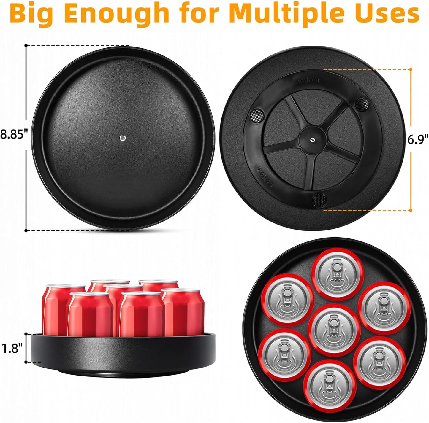 Metal Lazy Susan Organizer, 8.7 Inch Anti-Rust Turntable for Cabinet, Kitchen, Dining Table, Bathroom – Rotating Spice Rack, Spinner Storage, Round Carousel Organizer for Countertop Black