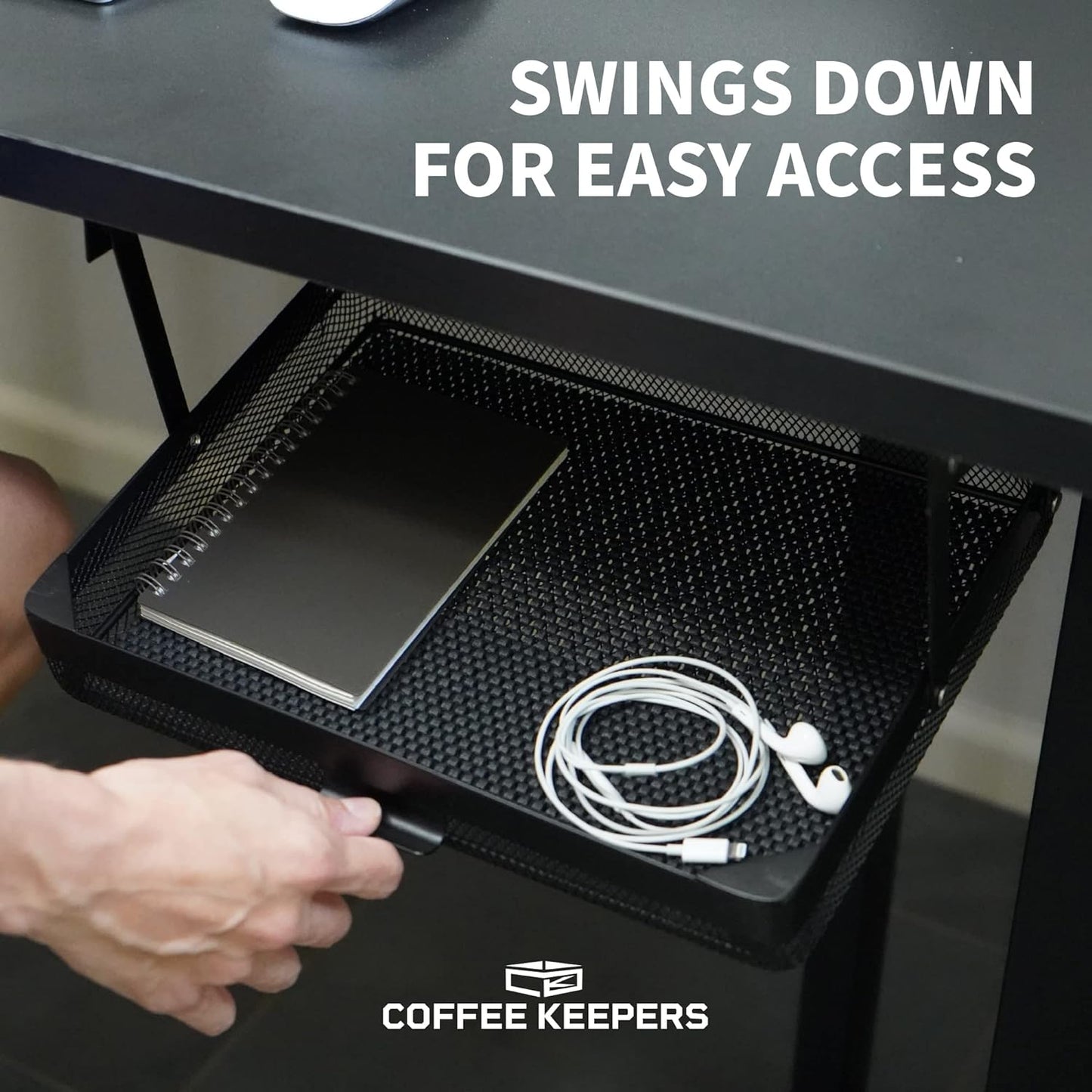 Anything Keeper Under Cabinet, Pull-Down Under Shelf Basket, Drawer Organizer for Office Tables, Under Desk Storage Shelf, RV Space Savers, Camper Must Haves, Easy Install - 11 x 10 x 2.5 in - Black