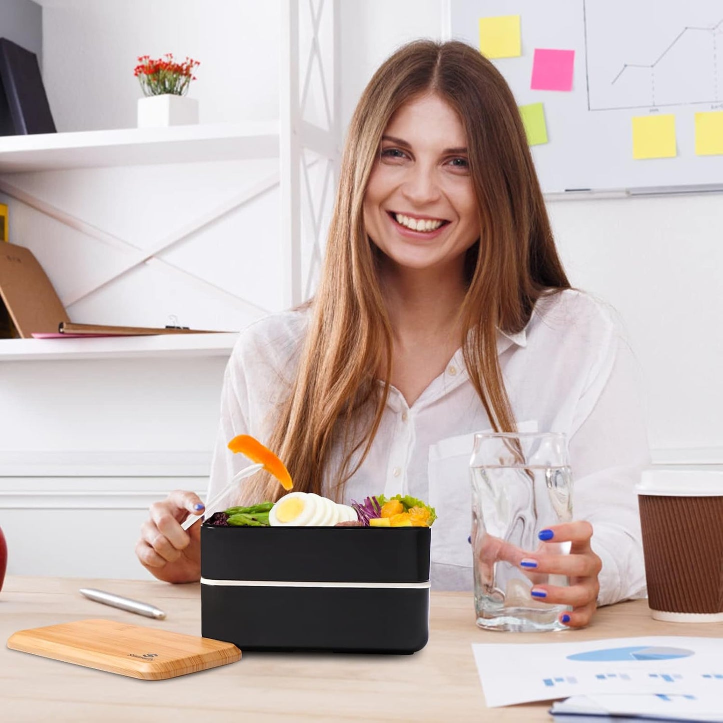 Sinnsally Bento Box Adult Lunch Box with Compartments for Women & Men,(47oz)Stackable Japanese Bento Lunchbox,Rectangle Lunchable Food Container with Utensil Set,Leak-Proof & Microwave/Dishwasher Safe