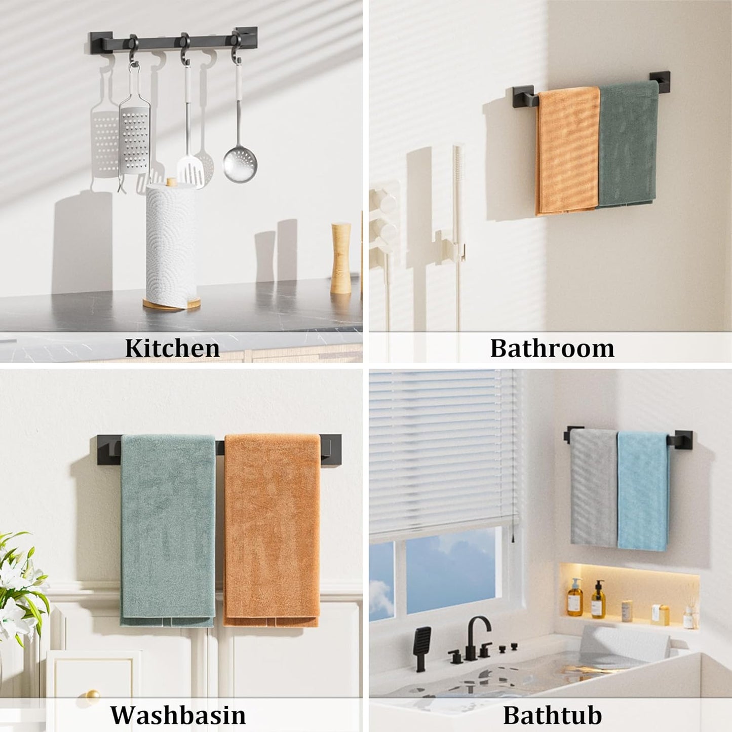 Alise Black Towel Bars,19.7 Inch Towel Holder Towel Racks for Bathroom and Lavatory,SUS304 Stainless Steel Hand Towel Hanger Rail Wall Mount,Useable Length 17.91 Inch Towel Bar, GYT050-B