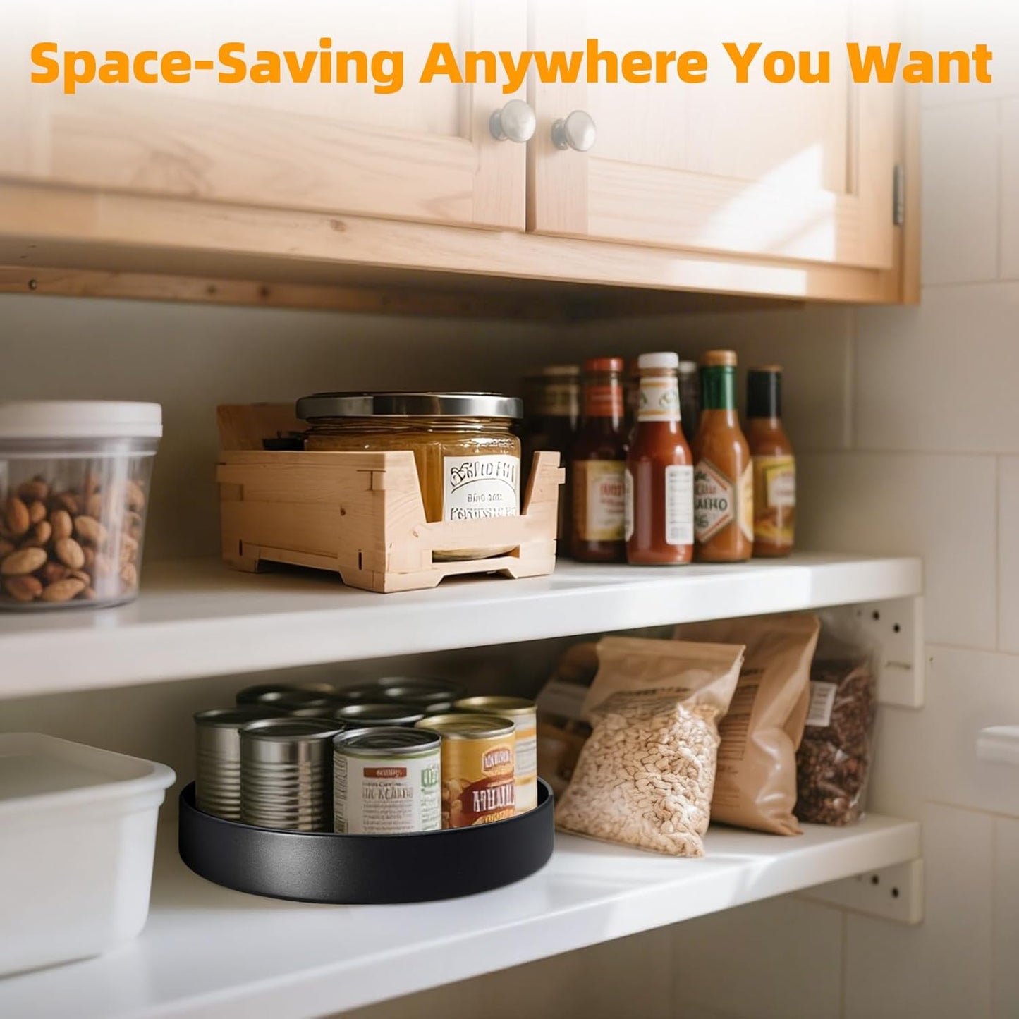 Metal Lazy Susan Organizer, 8.7 Inch Anti-Rust Turntable for Cabinet, Kitchen, Dining Table, Bathroom – Rotating Spice Rack, Spinner Storage, Round Carousel Organizer for Countertop Black