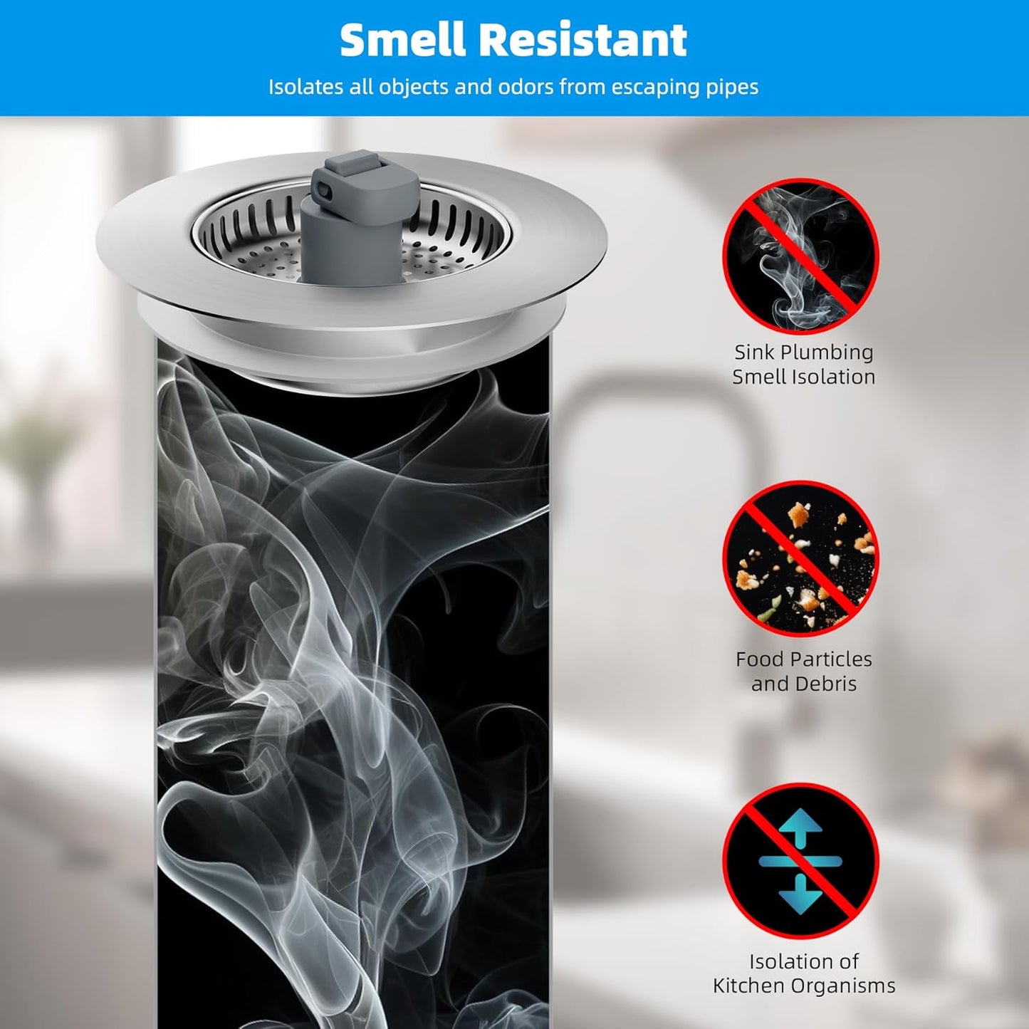 Hibbent 3 in 1 Kitchen Sink Drain Strainer, Stainless Steel Drain Stopper Combo, Pop Up Sink Stopper, Anti-Clogging Metal Basket Strainer with Handle for US Standard 3-1/2" Drain