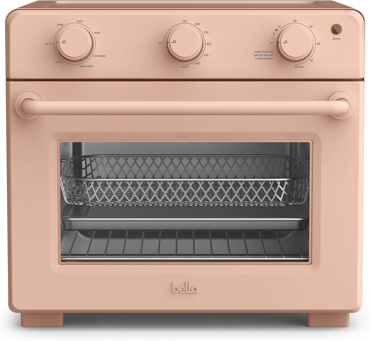 bella Air Fry Toaster Oven, 7 Preset Cooking Options, Dishwasher-Safe EverGood Coated Trays Included, 60-Minute Auto Shutoff w Audible Timer, Power Indicator Light, 1700 Watt, Blossom