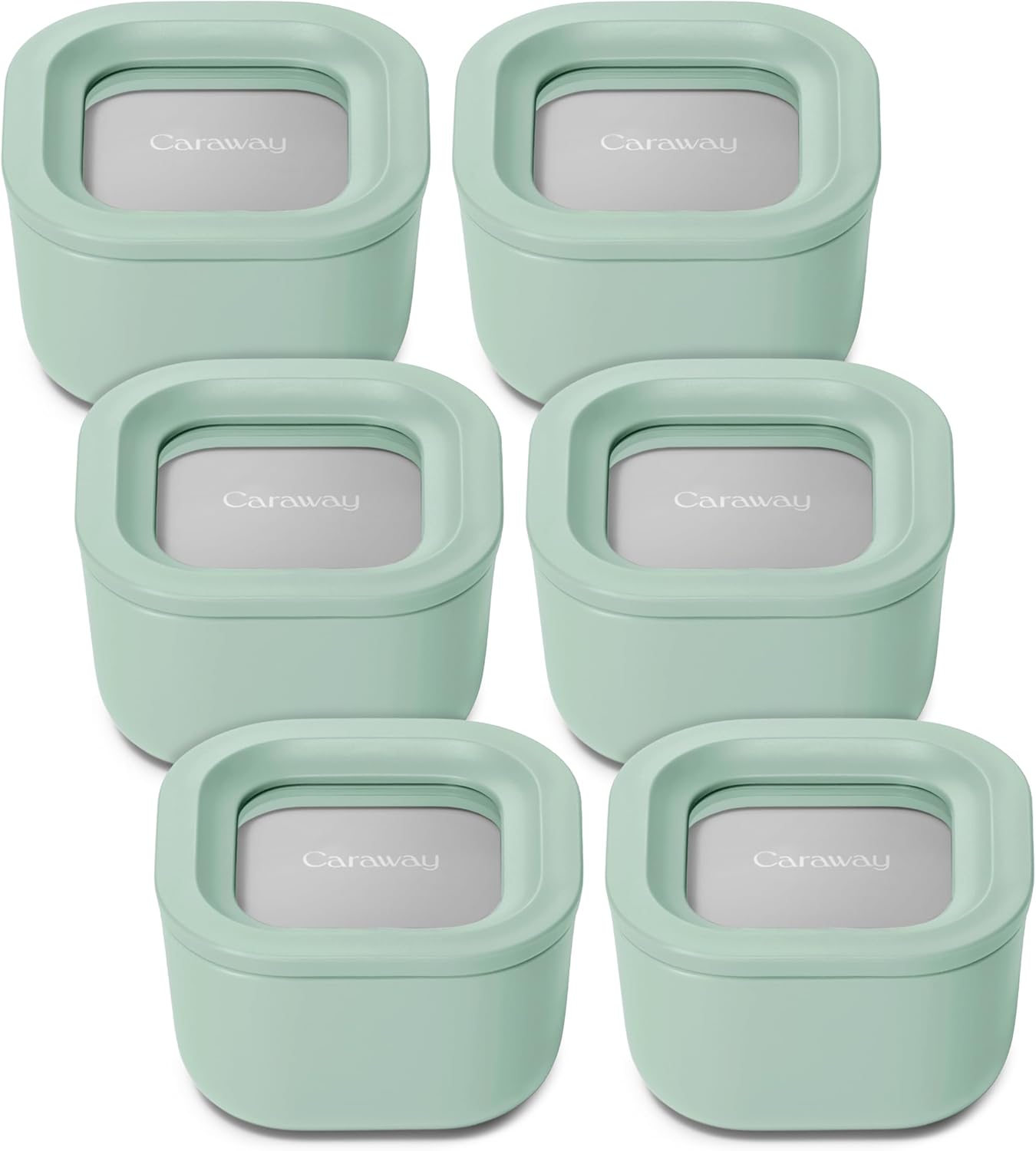 Caraway 6pc Food Storage Container Set - 1.75 Cup Glass Storage Container for Food (6) - Non-Toxic Ceramic-Coated Glass - Air Release Technology - Compact & Stackable Design - Mist