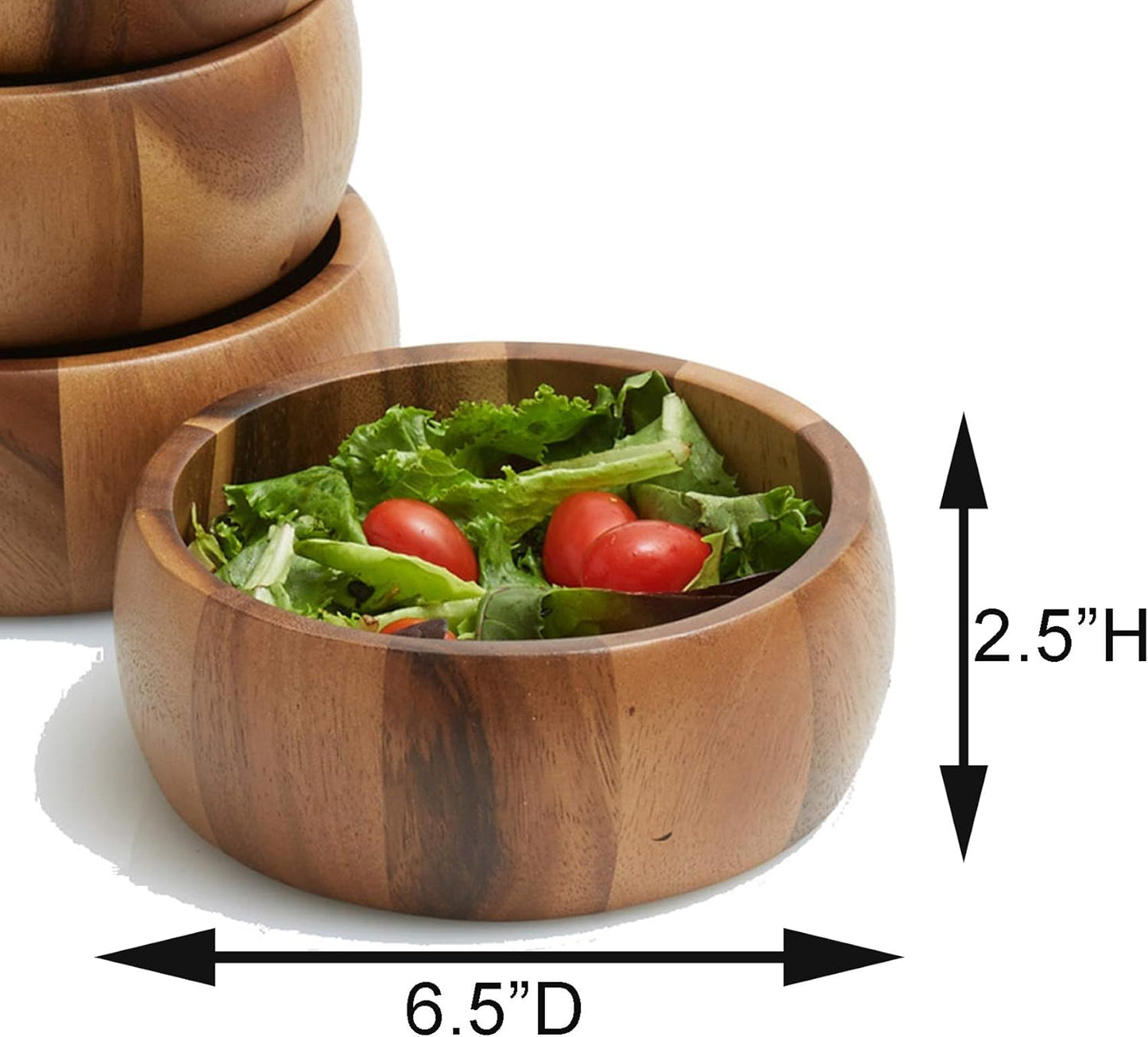 Woodard & Charles Acacia Wood Large Individual Salad Bowls, 6 1/2" x 2 1/2", ★★PACK OF 24 BOWLS★★