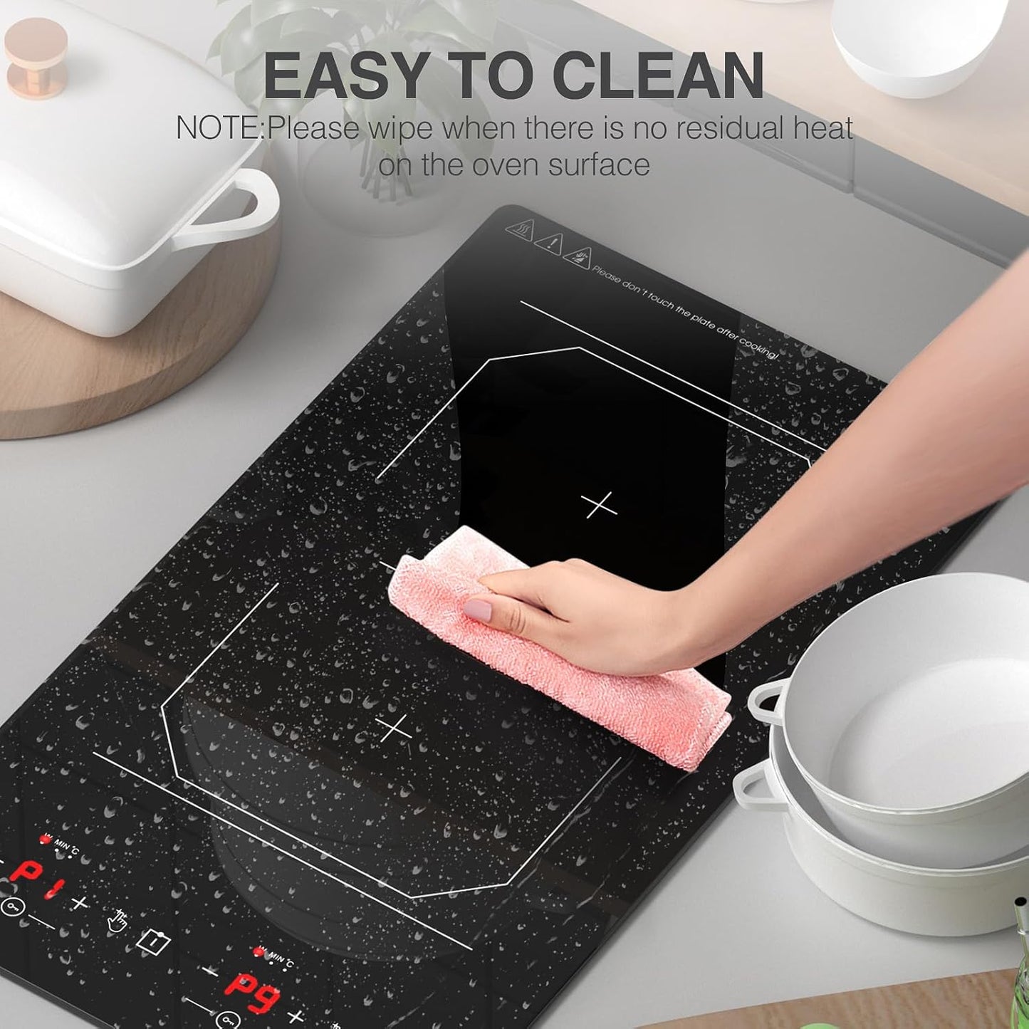 Double Induction Cooktop 2 Burner: 12 Inch 110v Built-in & Portable Electric Stove Top - 2300W Electric Cooktop with 9 Temp Settings, Countertop Cooktop for RV, Camping, Travel