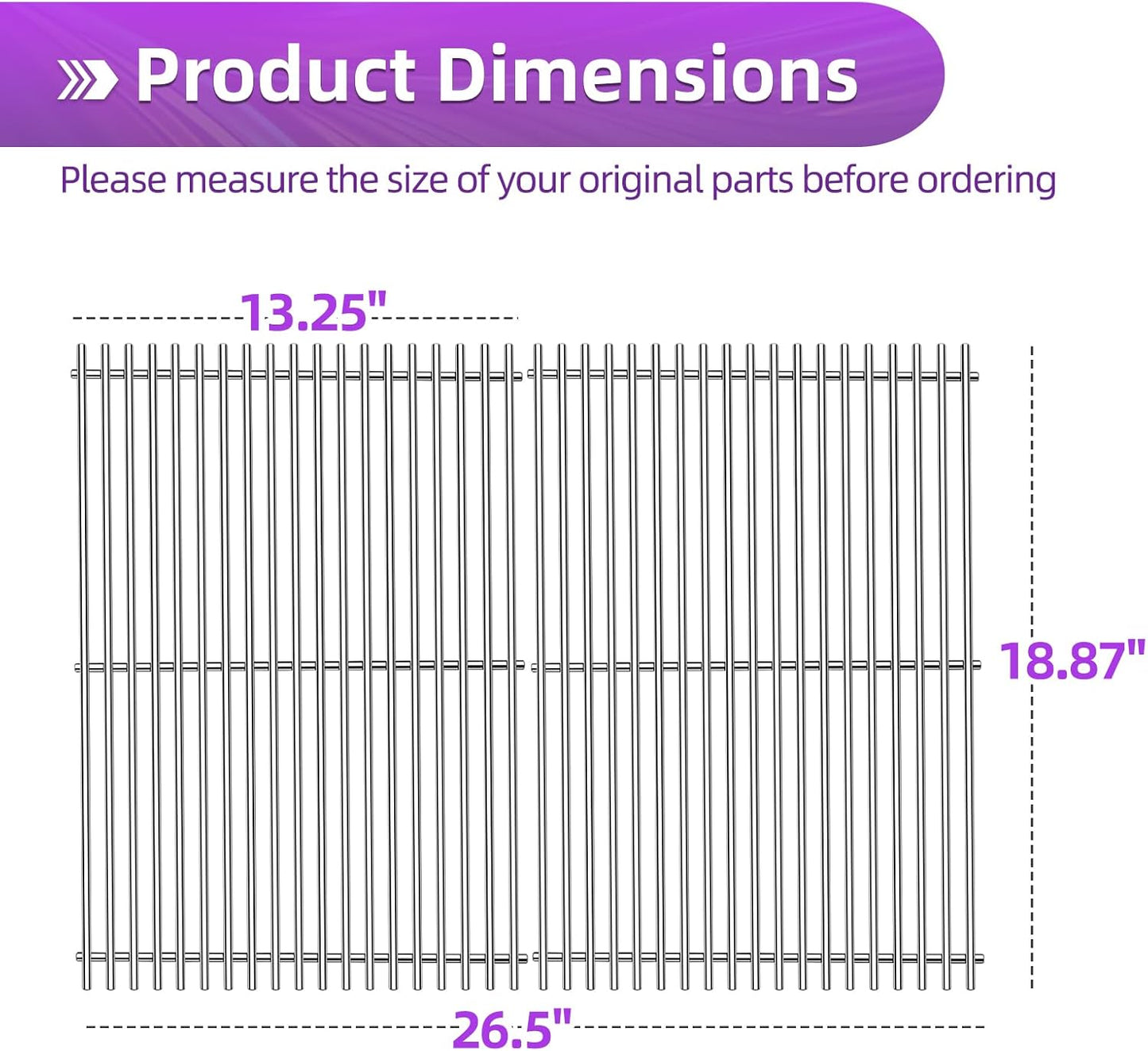 9MM 18 7/8" Stainless Steel Genesis 2 Grill Grates for Weber Genesis ii E-310 E-315 E-325 E-330 E-340 S-335 S-340 GS4 Grills Replacement Parts for Weber 66095 Genesis ii 300 LX 300 Series
