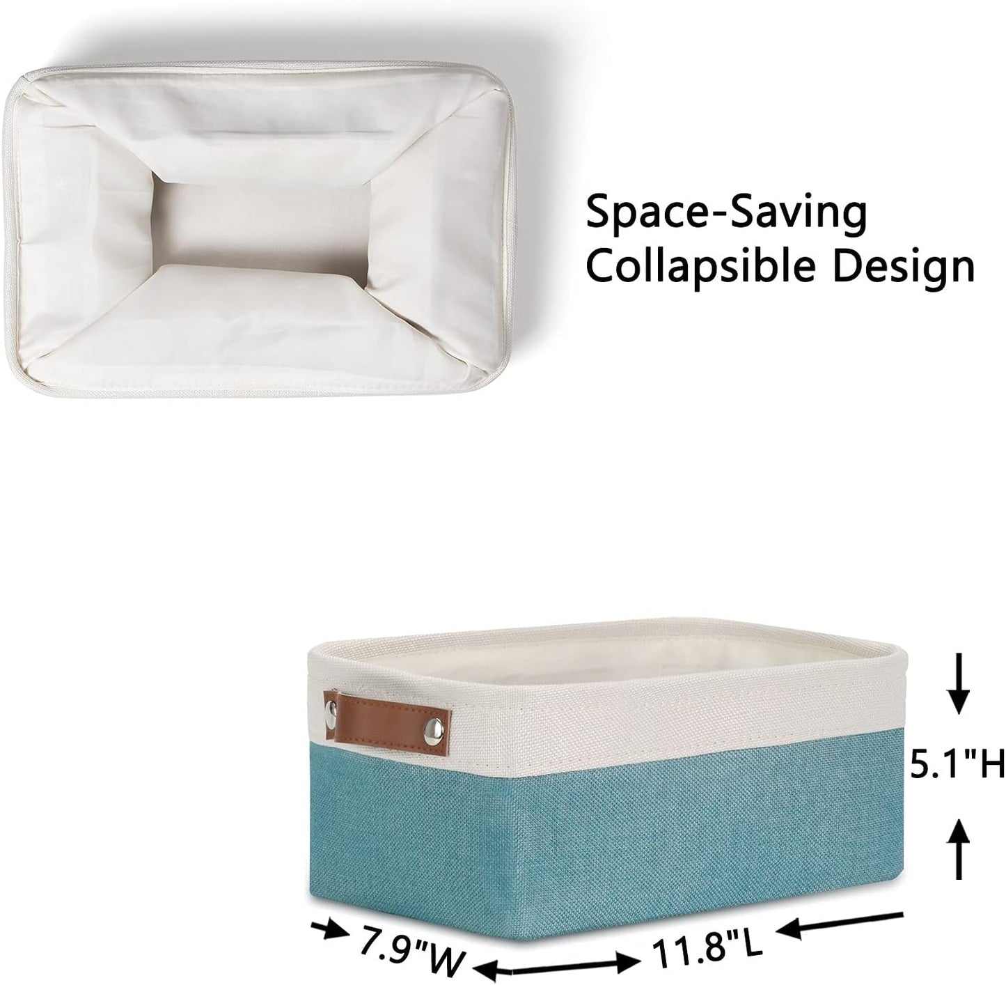 DULLEMELO Storage Baskets Bins for Organizing, Small Fabric Baskets for Shelves, Closets, Nursery, Home, Office, Empty Gift Baskets (6-Pack, White&Teal)