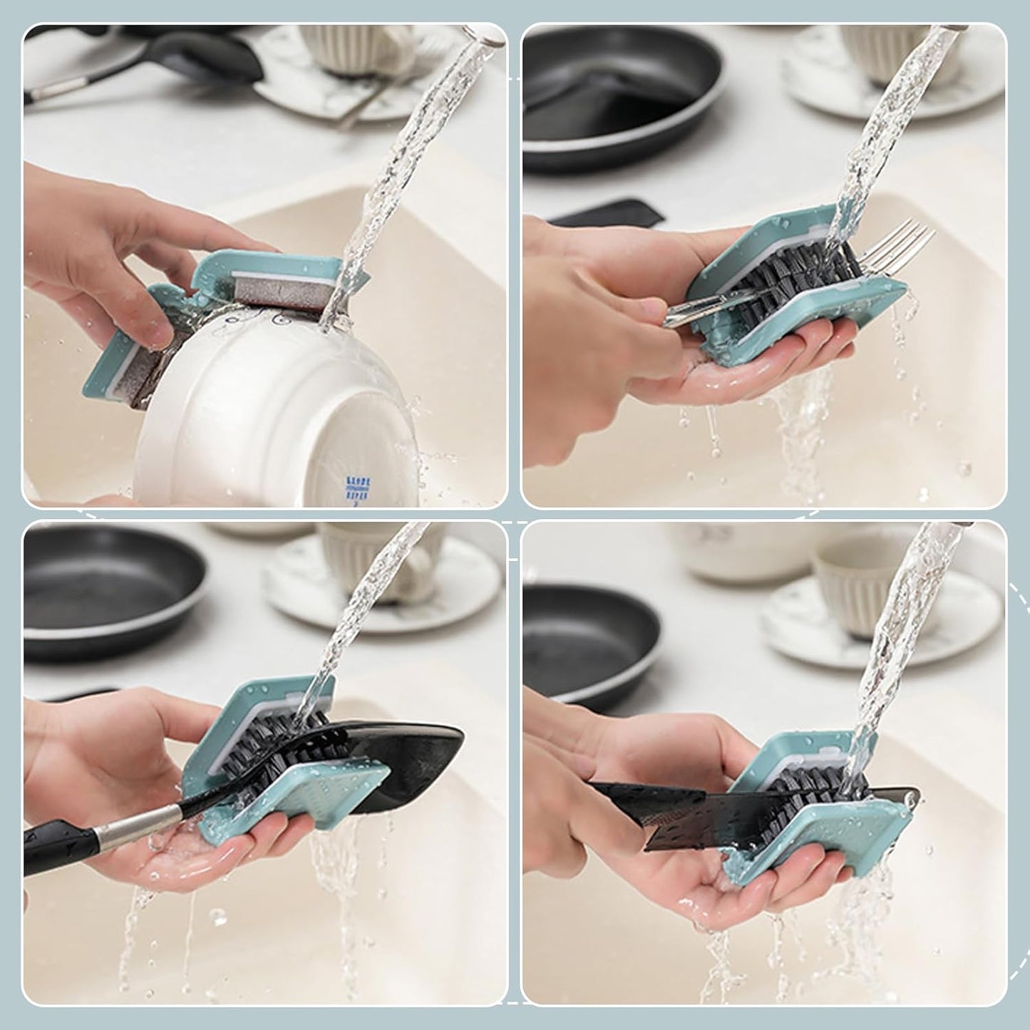 Knife Cleaner, 3 Pack Cutlery Cleaner, Blade Cleaner with 3 Pcs Replacement Sponge Brush Head, for Kitchen Chopsticks Fork Spoon Knives Washing (Blue, Pink, Green)