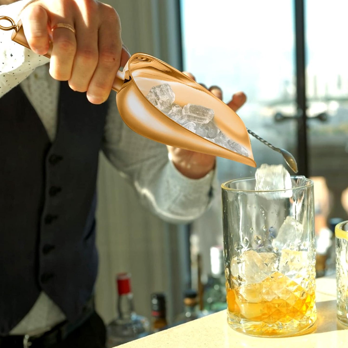 TeamFar Ice Scoops, 5oz Stainless Steel Canister Small Ice Candy Scoop for Kitchen Dispenser Buffet Jars, Healthy & Sturdy, Multi-use & Mirror Finish, Dishwasher Safe-2 PCS