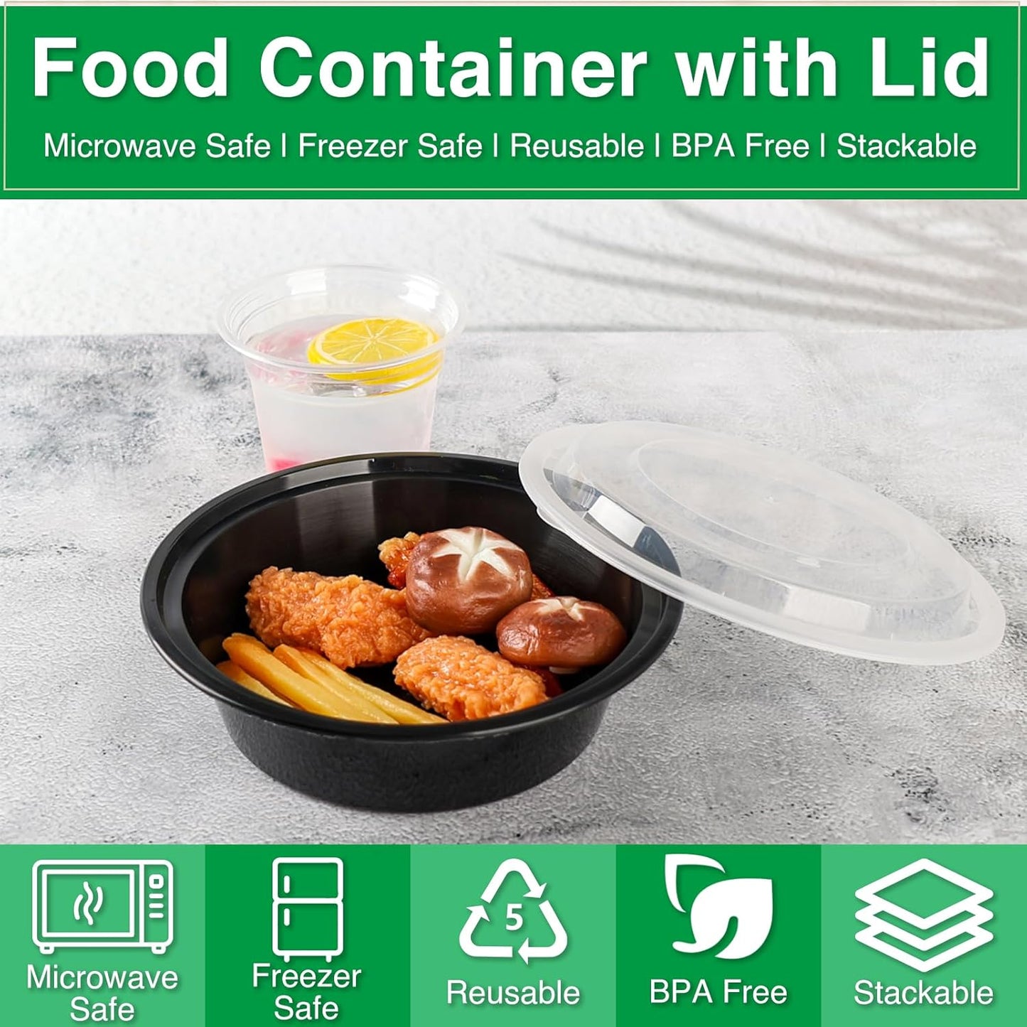 Meal Prep Containers Reusable 10 Pack-29 oz Food Storage Containers with Lids To Go Food Containers Takeout, Microwave Dishwasher Freezer Safe, Stackable, BPA Free, Plastic (Black)