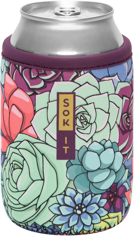 Sok It CanSok Sleeve for Beer & Soda Insulated Neoprene Cover (Succulents, 12oz Can Sleeve)