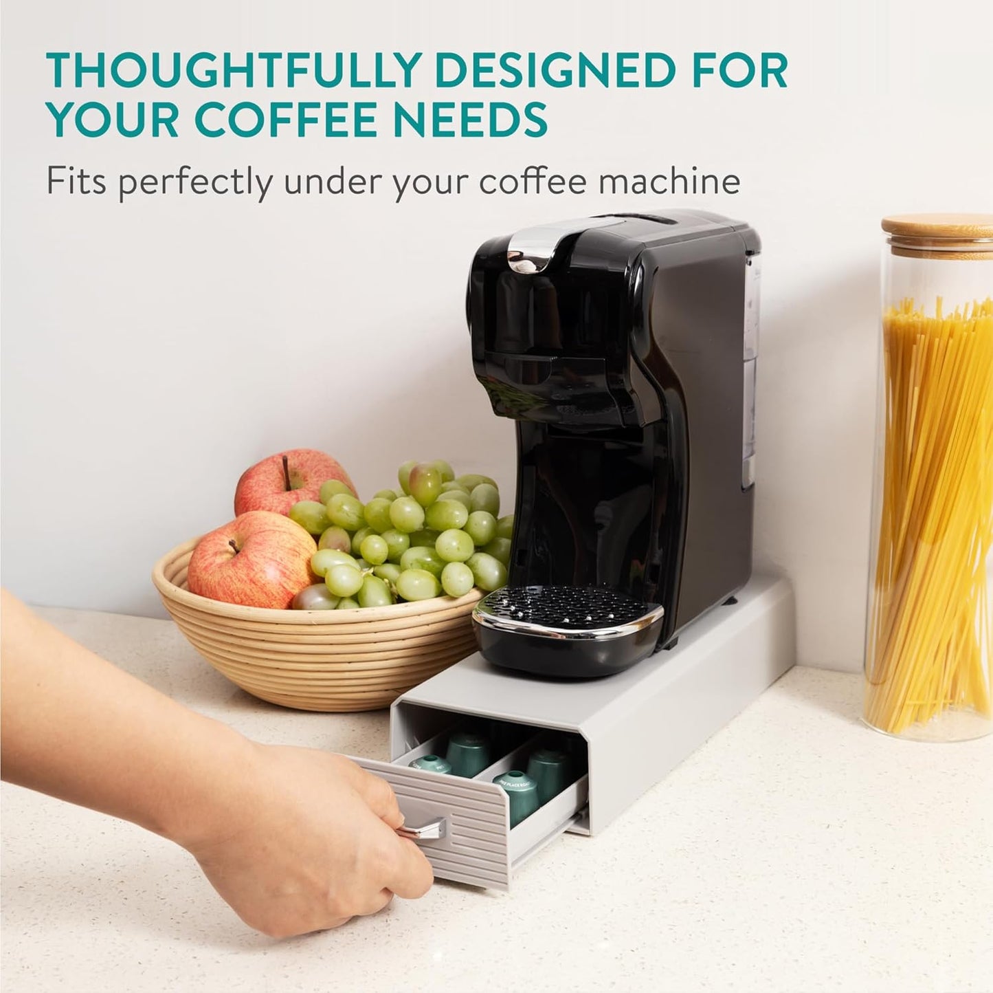 Navaris Coffee Pod Holder, Grey - Compact, Space Saving Coffee Capsule Storage Holders - Durable Espresso Organiser Station - Coffee Machine Drawer Ideal for Small Kitchens