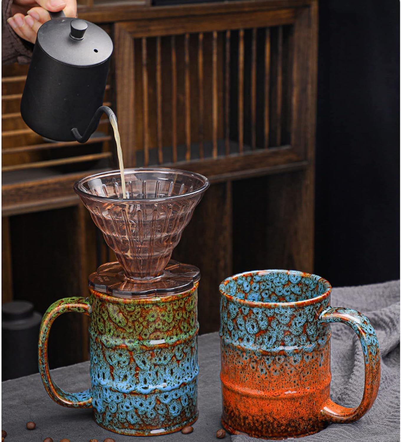 Ceramic 20 oz Large Coffee Mugs for Office and Home - Dishwasher and Microwave Safe (2, Blue and Brown)