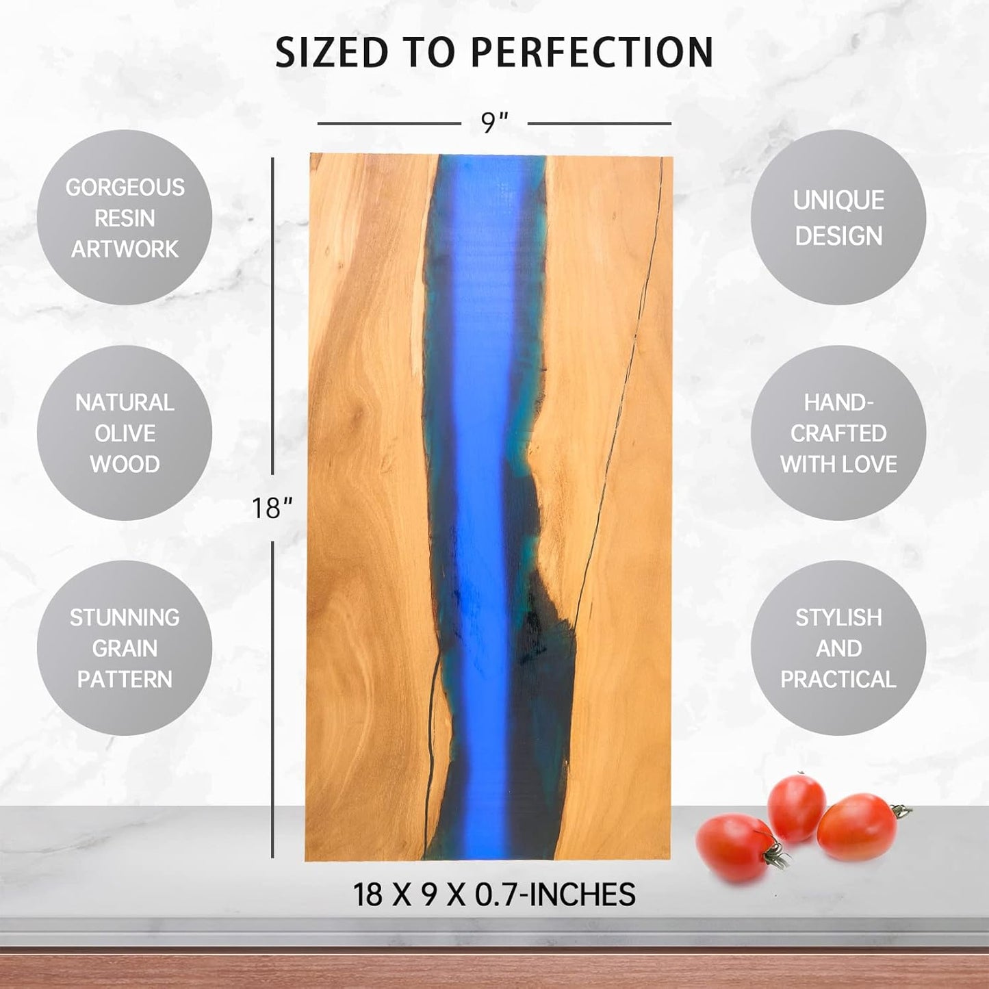 Italian Olive Wood luxury Cheese board with Resin, Charcuterie board, Chopping and Cutting Board for Meat Vegetable & Fruit, Wooden Epoxy Serving Board (Blue)