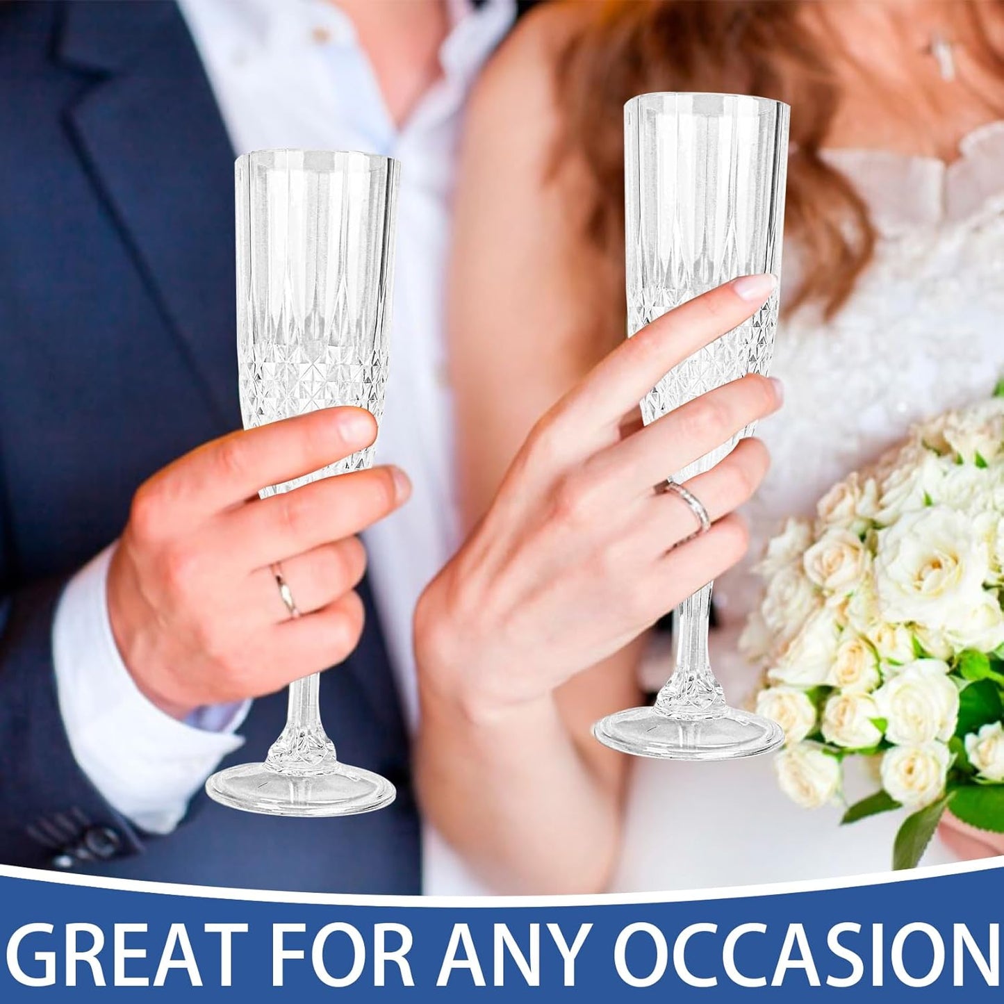 Plastic Champagne Flutes, 12PCS White Transparent Plastic Wine Glasses Goblets Shatterproof Reusable Champagne Flute for Weddings, Bachelor Parties, Toasting, and Events(12,Transparent)
