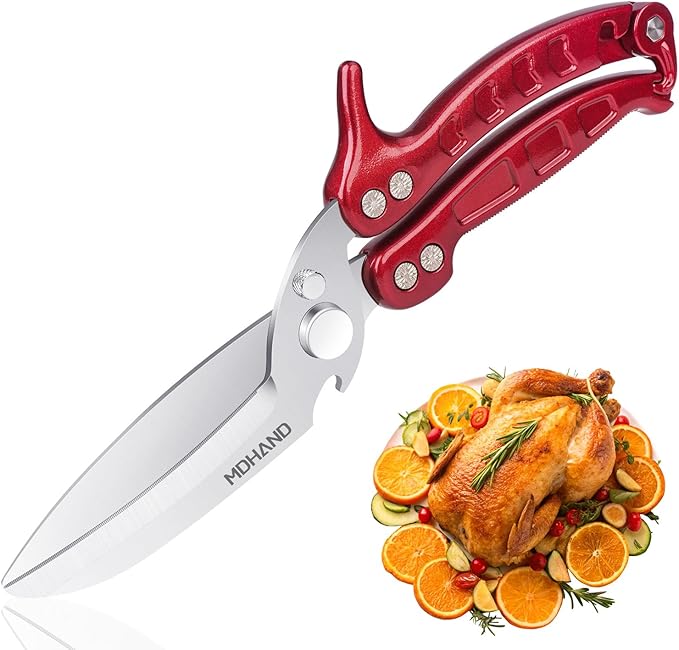 MDHAND Kitchen Shears - Heavy Duty Poultry Shears for Chicken Turkey Fish Fruit Vegetables and Meat Cutting - Stainless Steel Dishwasher Safe Food Kitchen Scissors with Anti-Slip Handle & Safety Lock