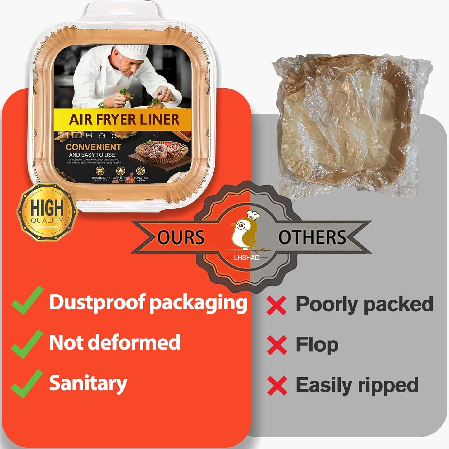 Air Fryer Disposable Paper Liner Square 10 Inch, 100Pcs Largest Square Air Fryer Paper Liners for 8-12QT Air fryer, Non-stick Food Grade Parchment Paper for Frying, Cooking, Roasting and Microwave