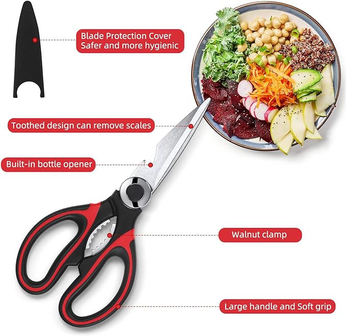 Kitchen Scissor For General Use 2-Packs,Heavy Duty Kitchen Raptor Meat Shears,Dishwasher Safe Cooking Scissors, Stainless Steel Multi-function Scissors For Food,Chicken,Poultry, Fish, Pizza,Herbs