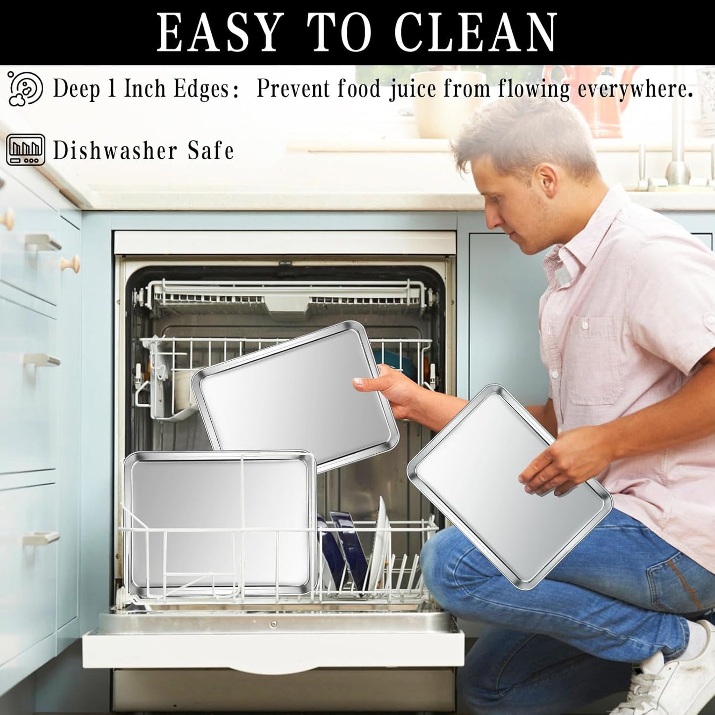 Stainless Steel Baking Sheet Set, 2 Pcs Cookie Sheet Pan Baking Trays for Oven, Non Stick and Heavy Duty and Easy Clean, 15.9 x 12 x 1 Inch