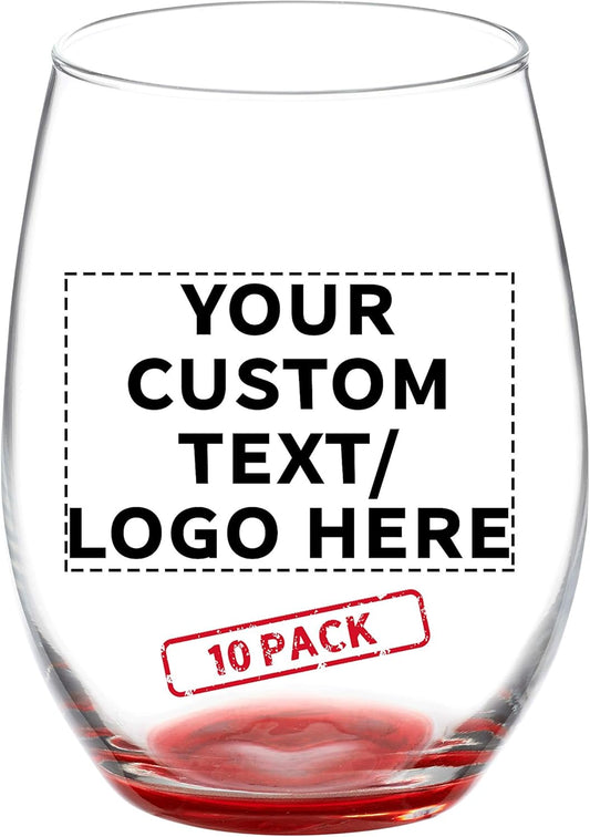 DISCOUNT PROMOS 10 ARC Stemless Wine Glasses Set, 21 oz. - Customizable Text, Logo - Chardonnay, Cabernet, Merlot, Sauvignon - Red