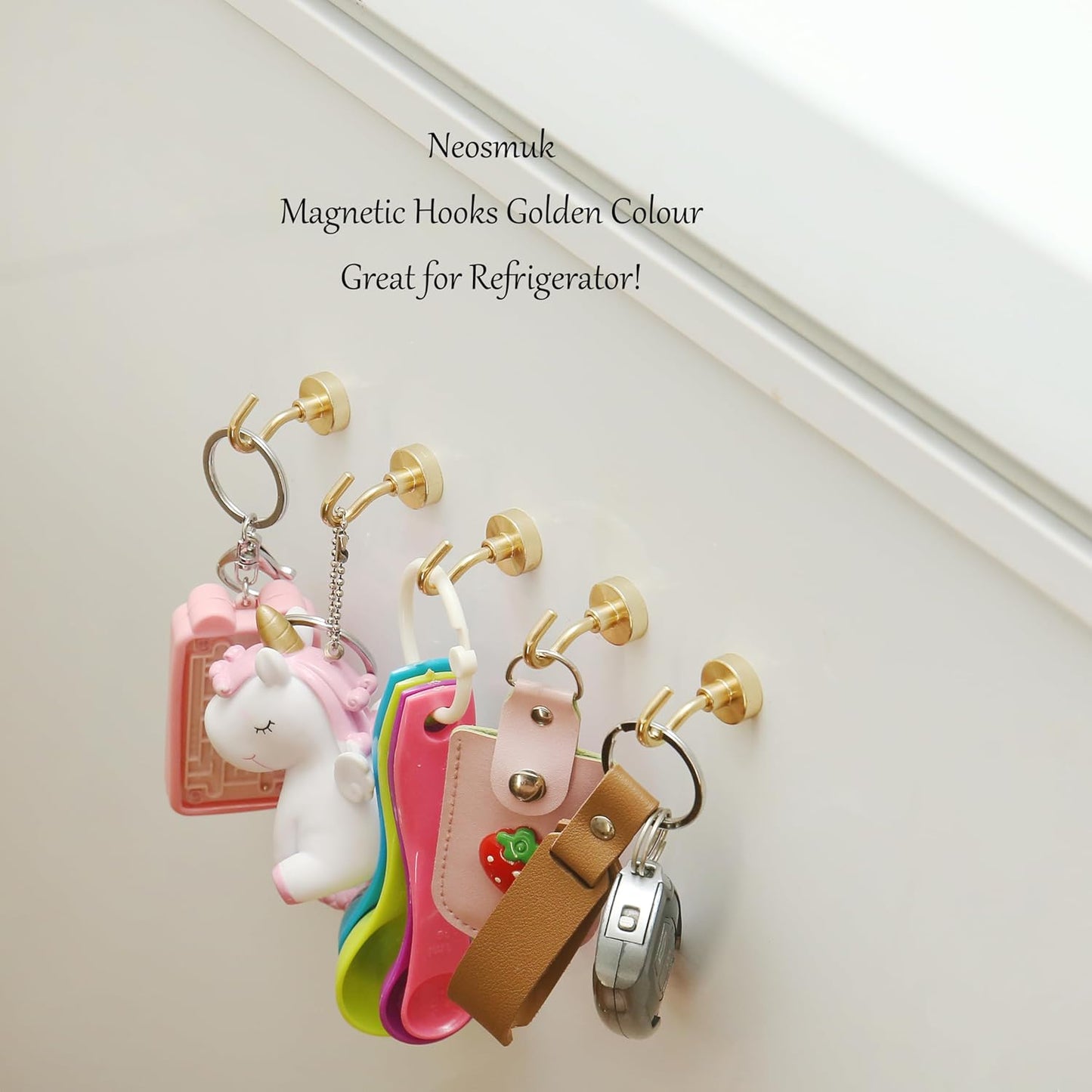 Neosmuk Magnetic Hooks,30lb+ Heavy Duty Earth Magnets with Hook for Refrigerator, Extra Strong Cruise Hook for Hanging, Magnetic Hanger for Cabins, Grill (Golden, 10 Pack)