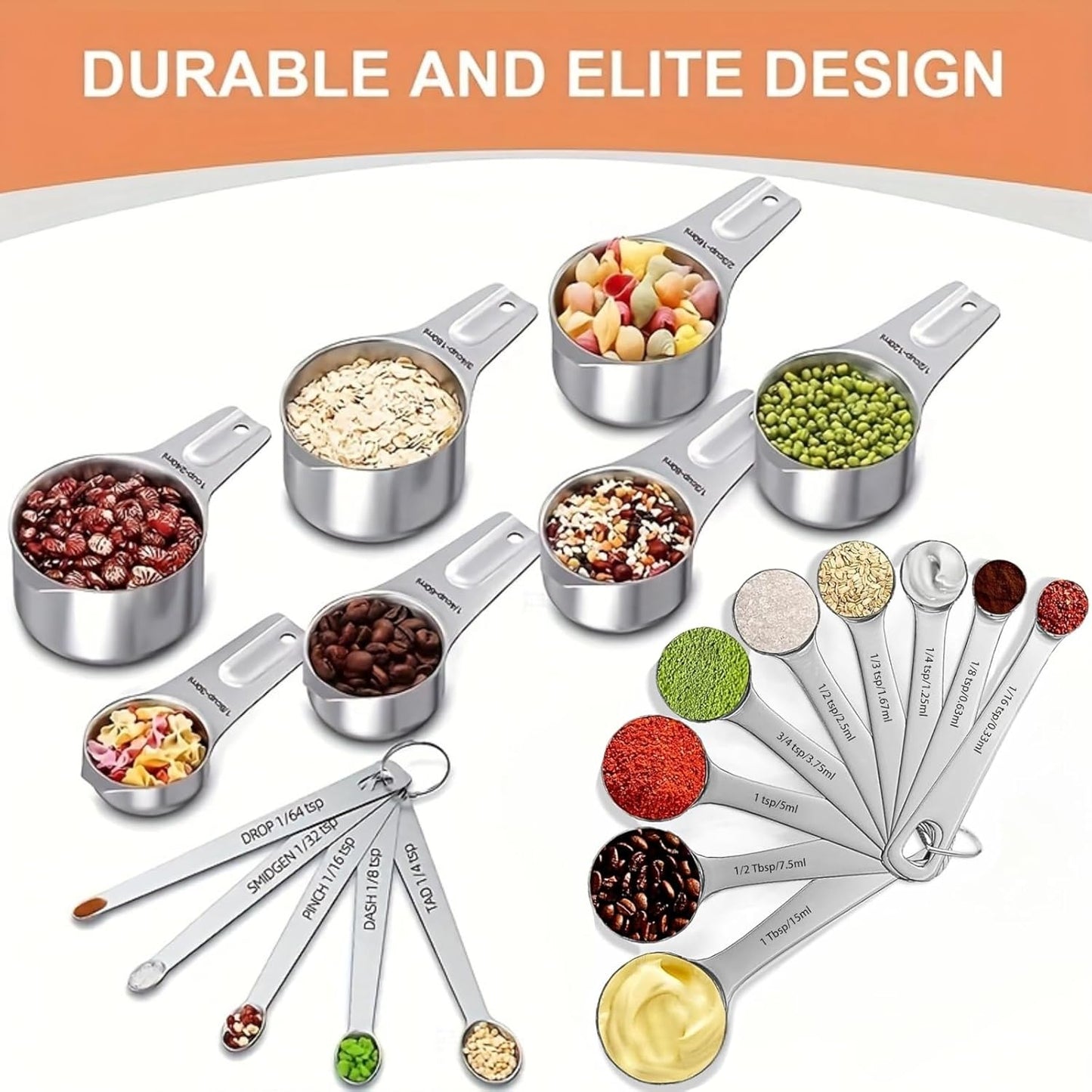 21PCS Measuring Cups and Spoons Set, Include 7 Nesting Measuring Cups, 9 Measuring Spoons and 5 Mini Spoons, Stainless Steel Metal Measuring Set, Kitchen Gadgets for Cooking & Baking