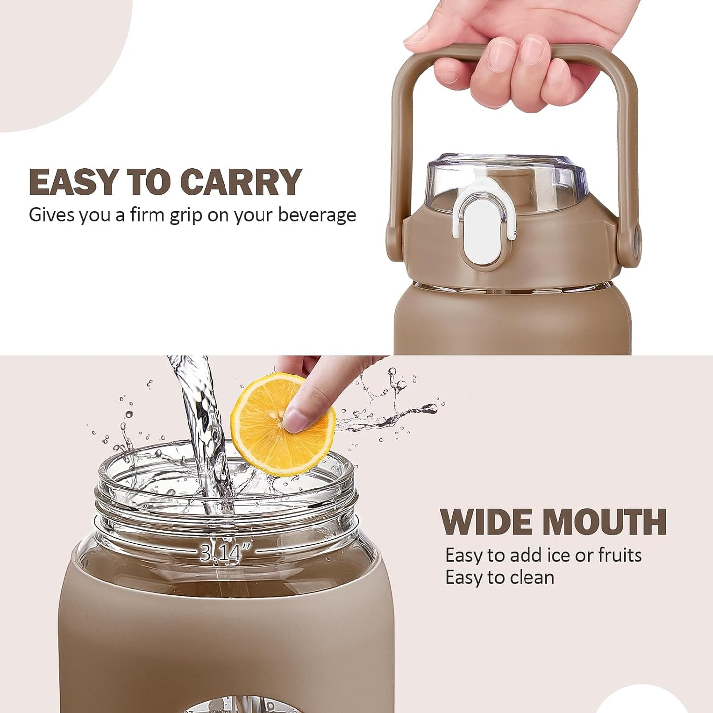 kytffu 56oz Glass Water Bottles with Straw, Motivational Glass Bottle with Silicone Sleeve and Time Marker, Leakproof Large Glass Water Jug for Gym Home Office,Amber