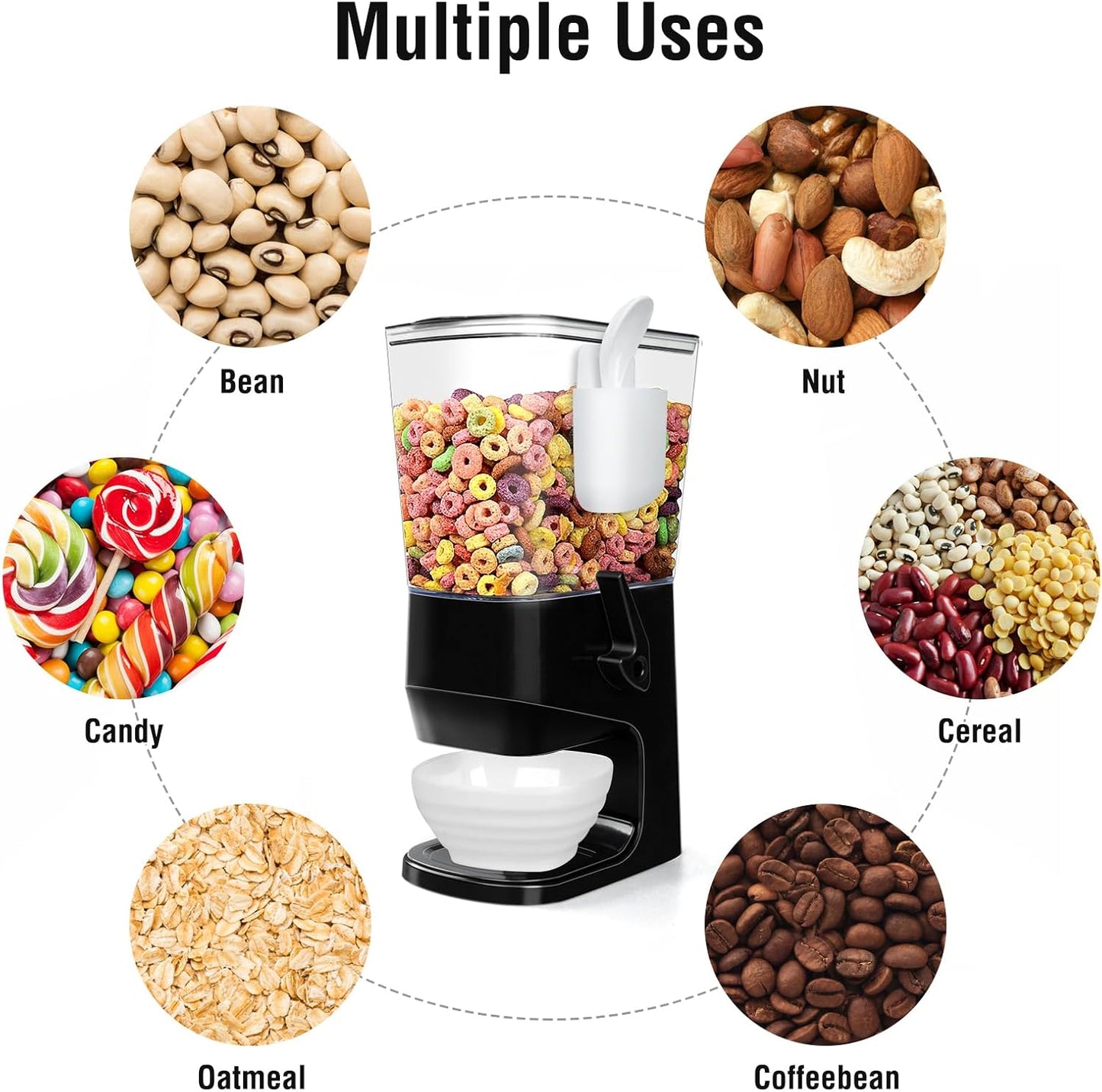 Cereal Dispenser Countertop Wath Bowls and Spoons Cereal Containers Storage for Pantry Snack Organizer Dry Food Storage Container with Lid for Kitchen Organization Oatmeal Nut Granol（Black 2 pack ）