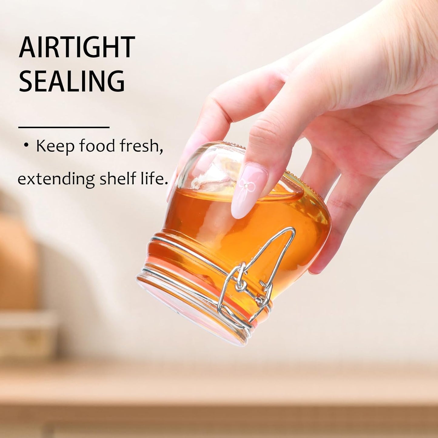 5oz 6pack Glass Jars with Airtight Lid, Glass Food Storage Containers with Lids, Mason Jars, Wire Clip Fastening for Cereal, Flour, Cookie, Spice, Honey, Kitchen Canning