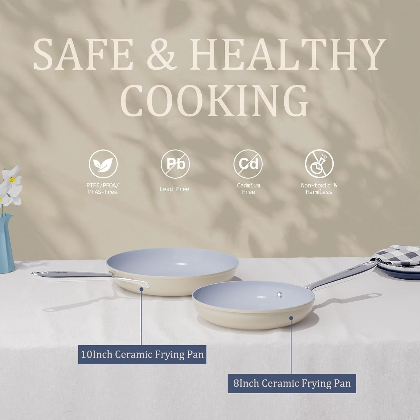 Nonstick Ceramic Frying Pan 10 Inch for Induction Cooktop - Non Toxic, PTFE/PFOA/PFAS Free, Oven & Dishwasher Safe up to 500°F - Non Stick Small Skillet with Stay-Cool Handle - Cream