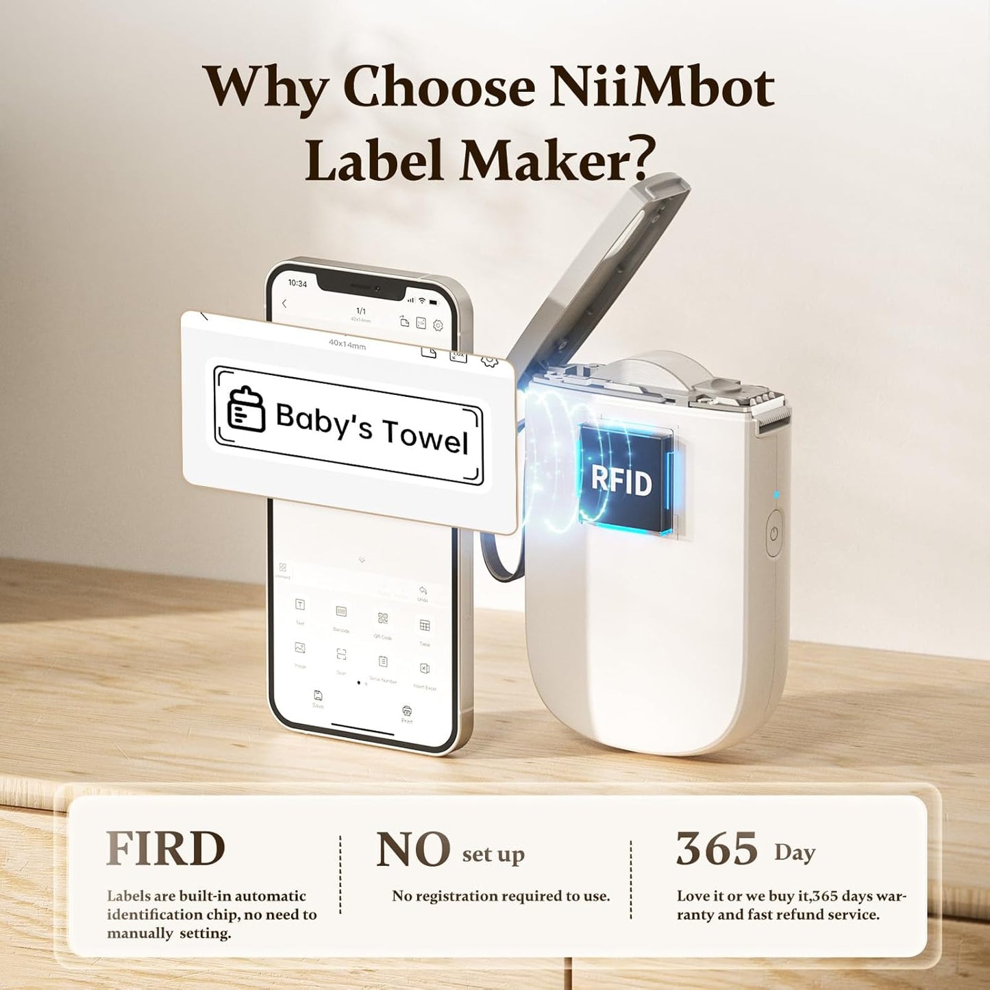 NIIMBOT D11 Bluetooth Label Maker 300 DPI Portable Label Printer with 3Rolls Labels