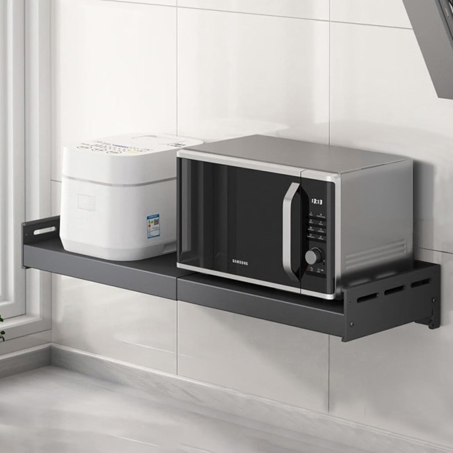 Retractable Stainless Steel Wall Rack, Commercial Storage Rack, countertop Multifunctional Storage Bracket, Kitchen Seasoning Rack for Electric Oven Microwave (16"~25.5" Black)