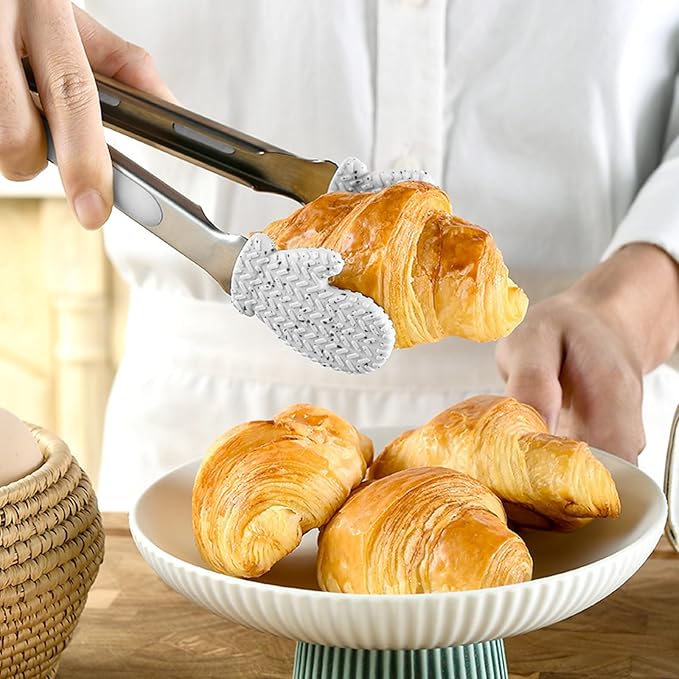 NileHome Christmas Kitchen Tongs, 2 Pack 10" Professional Stainless Steel Metal Tongs – Heat-Resistant for Grilling, BBQ, Serving Salad, Pasta, and Kitchen Use, Dishwasher Safe, White