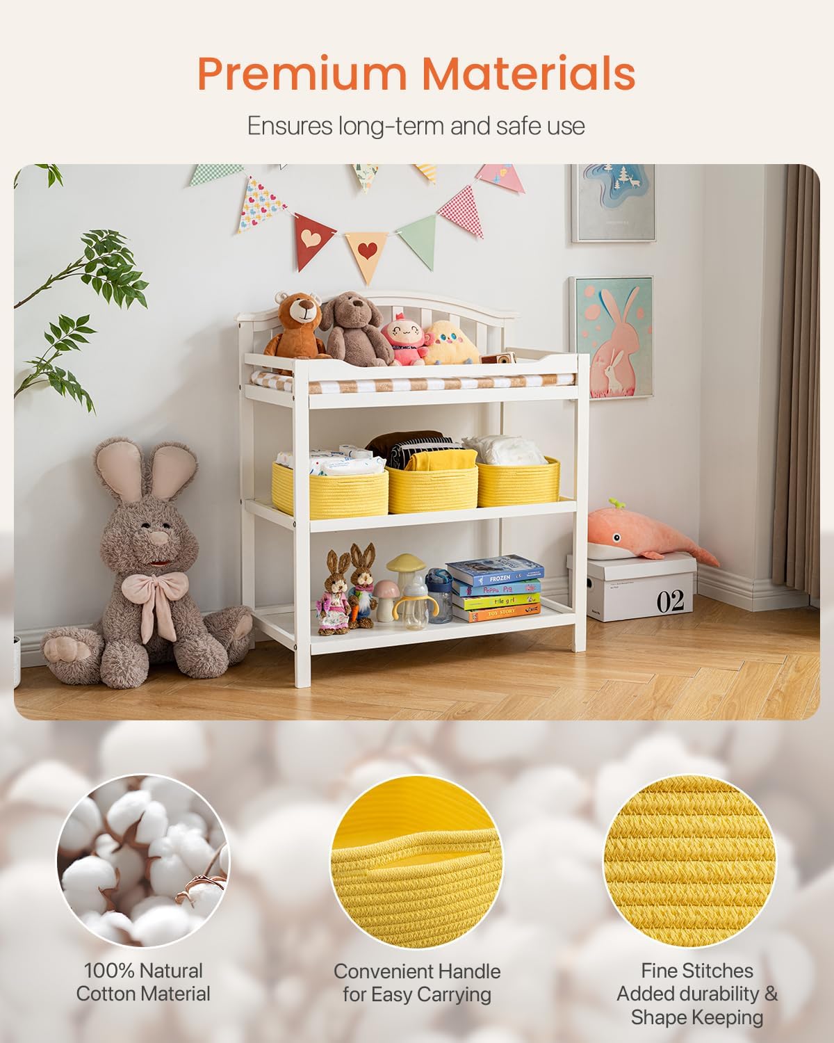 Small Woven Basket, 13.5 x 9.5 x 5 Inches, Storage Basket for Organizing, Cute Small Rope Shelf Closet Cube Storage Bins Baskets for Shelves, Dog Toy Gift Baskets Empty, 3 Pack Yellow