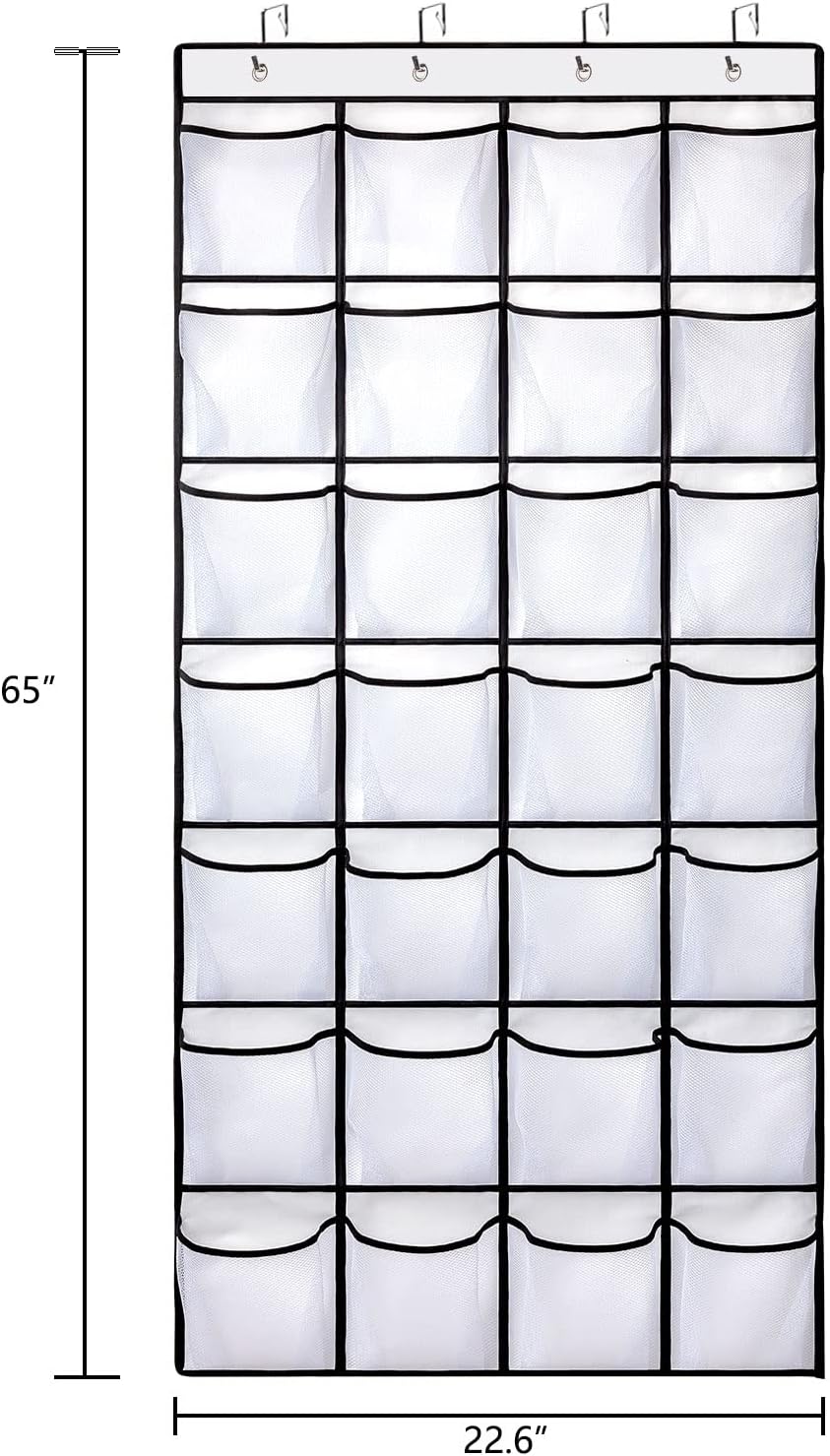 REGELETO 28 Large Pocket Over the Door Shoe Organzier, Hanging Shoe Rack for Door Large Capacity Shoe Organizer Holder with 4 Metal Hooks.