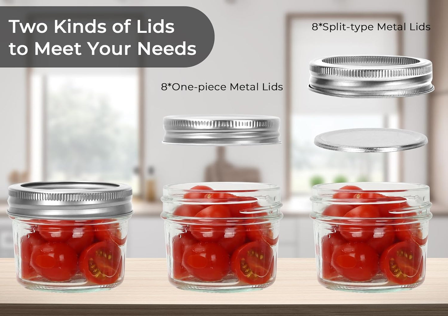 Eathtek Small Mason Jars 8 Pack, 4oz/120ml Mini Canning Jars with Regular Lids for Jelly Herbs Spice Honey Storage, Small Glass Jars Candle jars, Extra Lids Tags Label Included