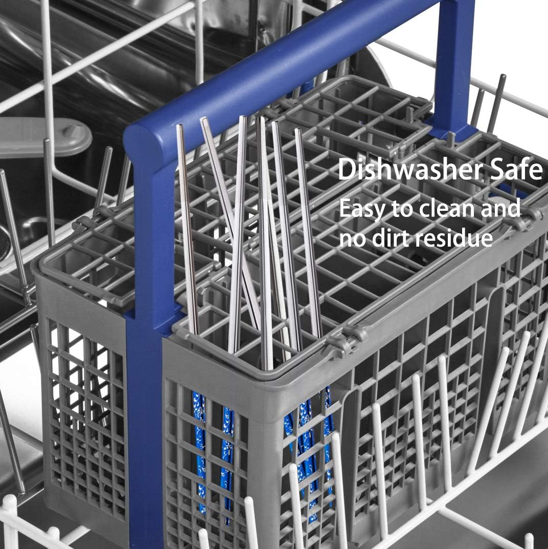 Titanium Plated Chopstick Stainless Steel Chopsticks Metal Chopsticks Reusable Dishwasher safe Premium Laser Engraved Chop Sticks for Eating 2 Pairs Gift Set Blue Silver