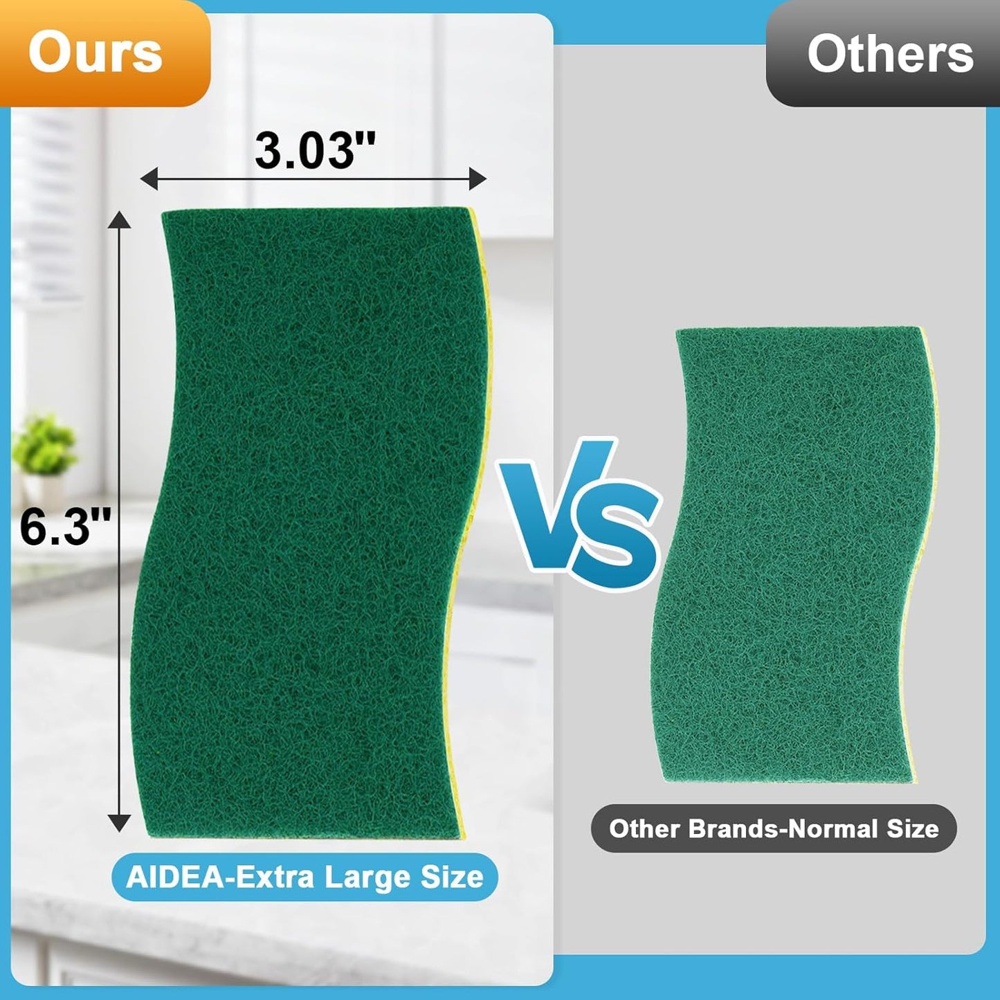 AIDEA XL Scrub Sponges 24Count, Sponges for Dishes, Extra Large Sponge for Cleaning Kitchen and Household, Heavy Duty Sponge Safe for Non-Coated Cookware, Cleaning Power for Bathroom, House