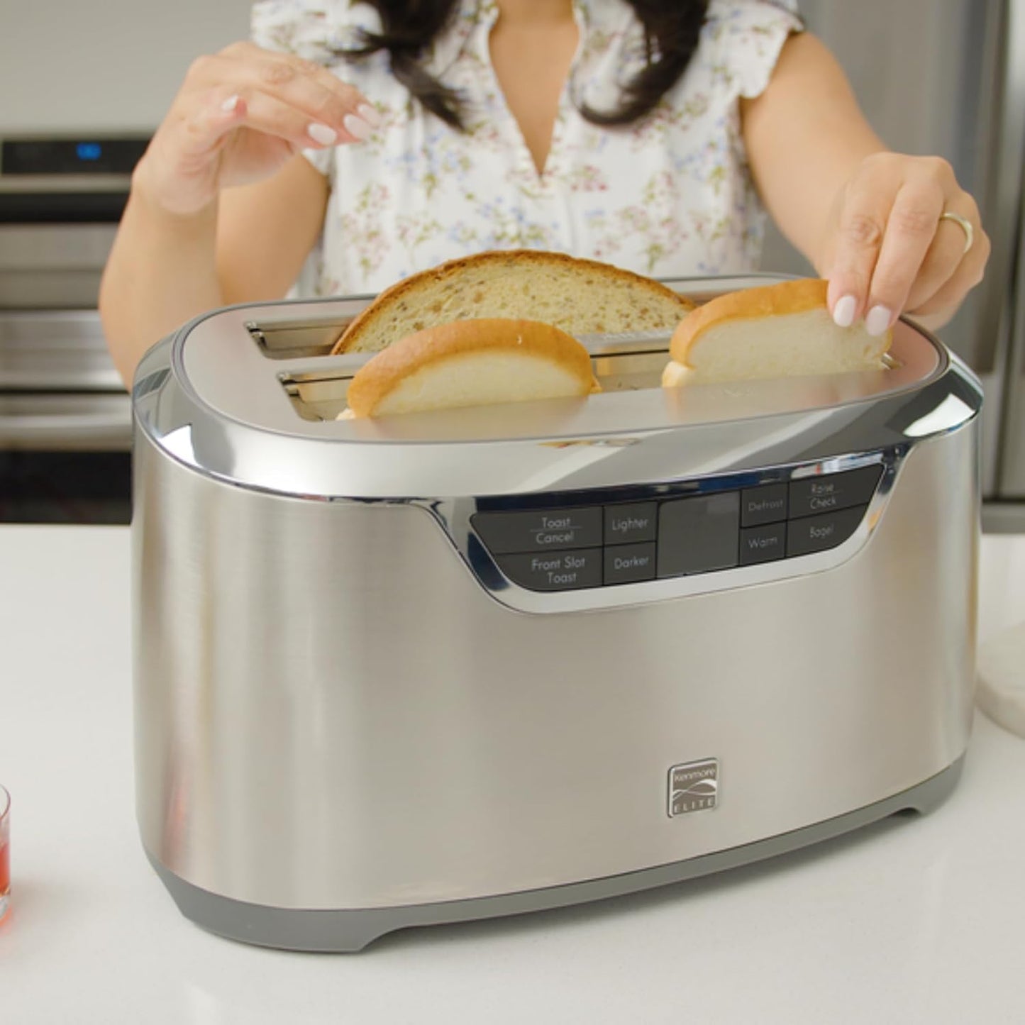 Kenmore Elite toaster 4-slice -wide slot countertop stainless steel Auto lift toasters, grill or toast bread bagel & buns, commercial easy tray clean function with compact pop up tostadora de pan