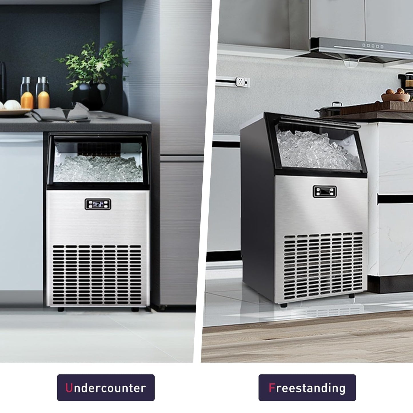 Commercial Ice Maker Machine, 100lbs/Daily Ice Production Under Counter Ice Maker, Self-Cleaning, Timer Stainless Ice Machine with 33lbs Ice Storage, Ideal for School, Home, Bar, RV