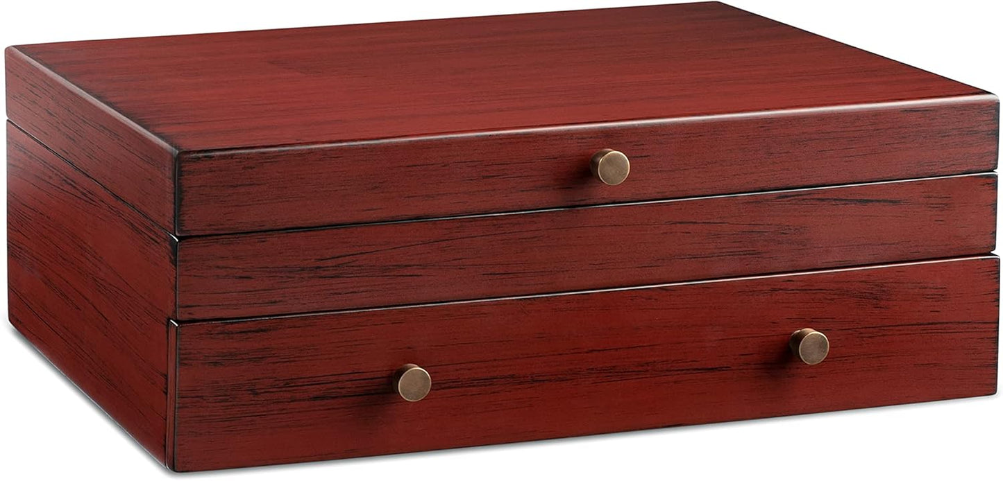 Royalty Art Tarnish-Free Silverware Storage Box with Drawer, 15" x 11" Flatware and Utensil Organizer for Kitchen, Elegant Wooden Décor for Dining Room (Flatware Not Included)