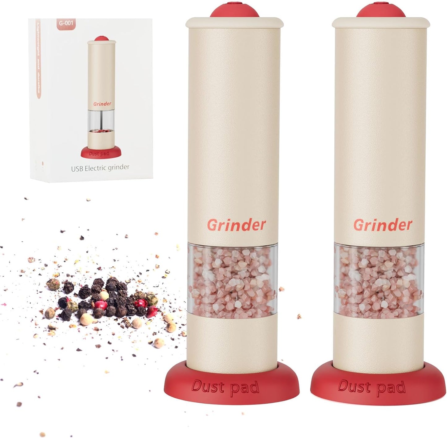 Electric Salt and Pepper Grinder Set, USB Rechargeable Adjustable Coarseness Automatic Salt Pepper Mill Shakers/Grinder Kitchen Spice Mill for Outdoor, Home Chefs Idea for New House Warming Gifts