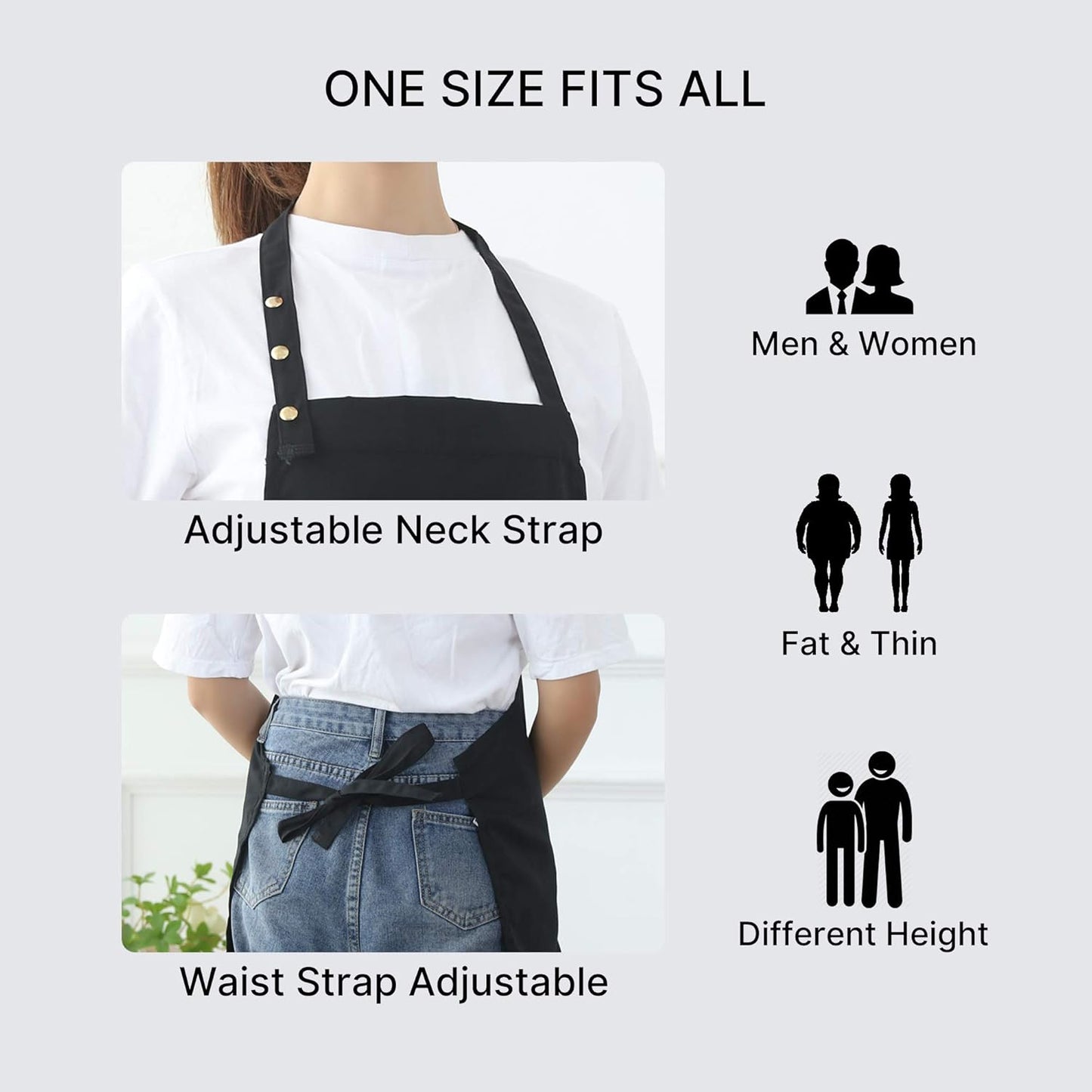 Aprons for Women Men BBQ Chef Cooking Artist Water Drop Resistant Canvas Adjustable Kitchen Apron with Pockets for Unisex Grill Baking Painting Art Stylist Dishwashing Comfortable Aprons (black)