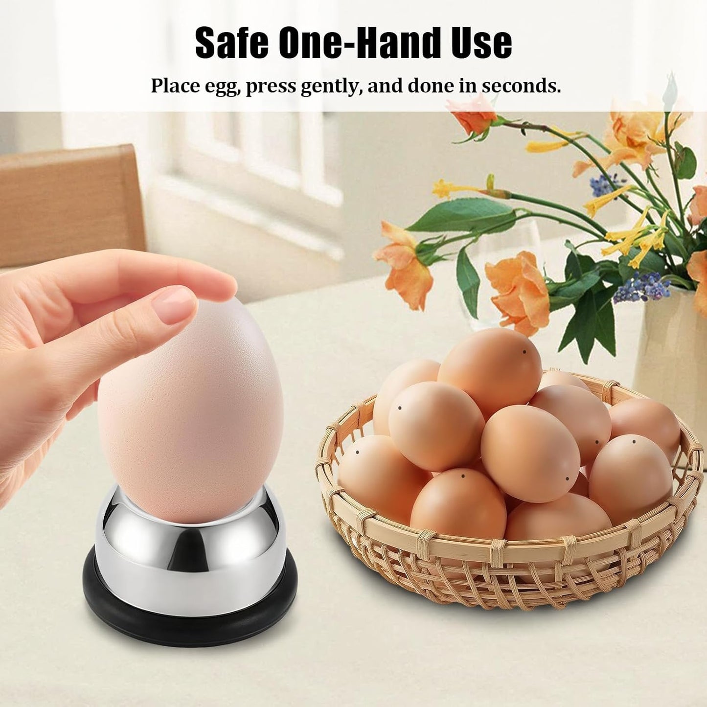 Egg Piercer for Raw Eggs, Stainless Steel Needle Egg Punch Tool with Black Anti-Slip Base to Get Good Hard Boiled Eggs for Home and Commercial Kitchen Use
